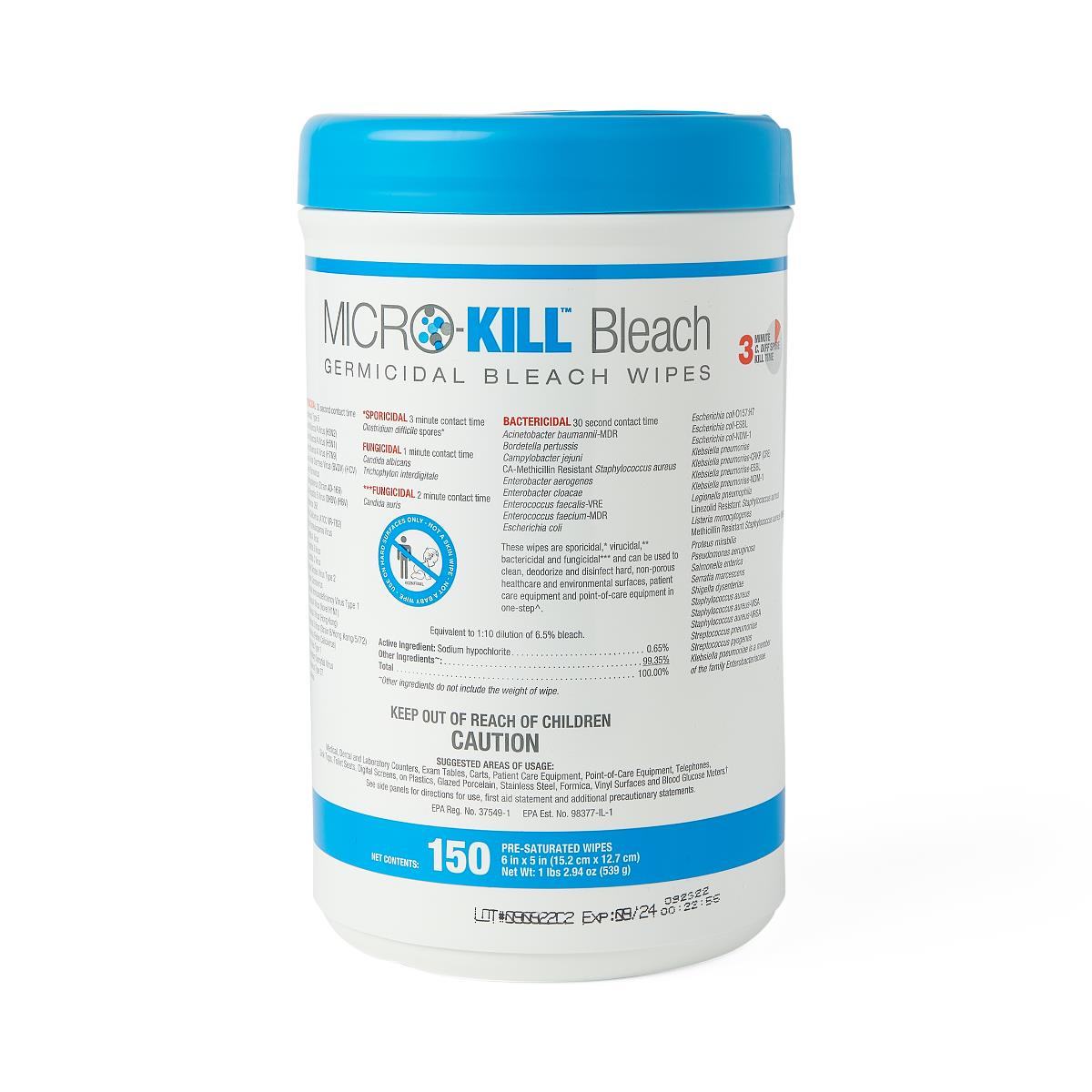 Micro Kill Germicidal Bleach Wipes | Disinfecting Cleaning Wipes for Home, Office & Healthcare | Kills 99.9% Germs & Bacteria | Various Sizes Available