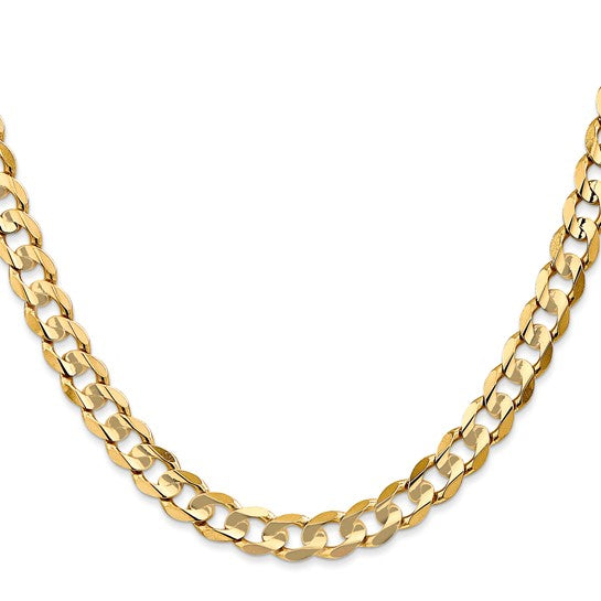 14K Yellow Gold 6.75mm Concave Open Curb Chain Necklace - 4 Adjustable Lengths (16
