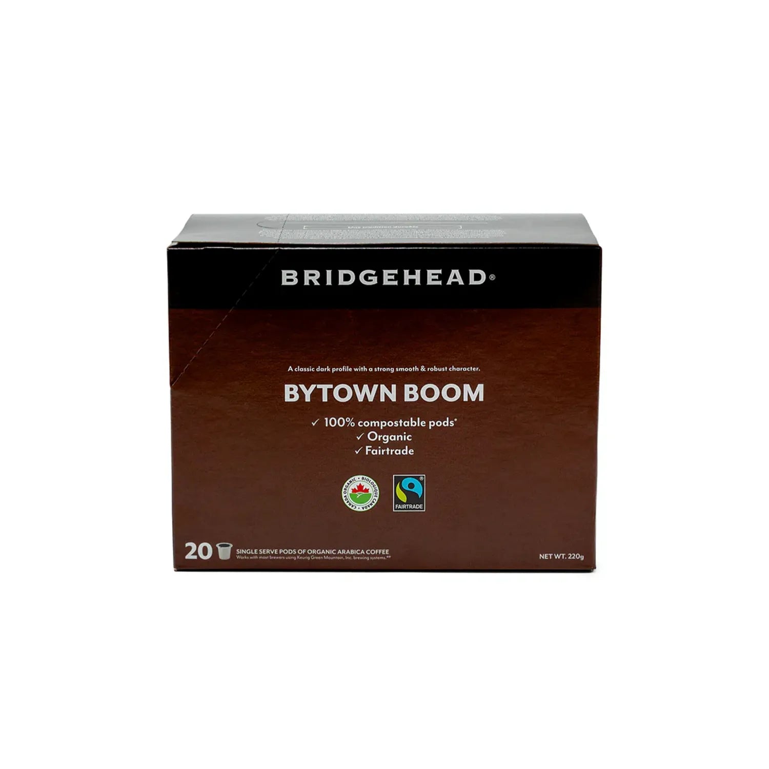 Bridgehead Coffee Bytown Boom Single Serve Coffee Pods - 20 Count Pack - Compatible with Keurig 2.0 & 1-Cup Brewers - Perfect for Home, Office & Quick Morning Brews