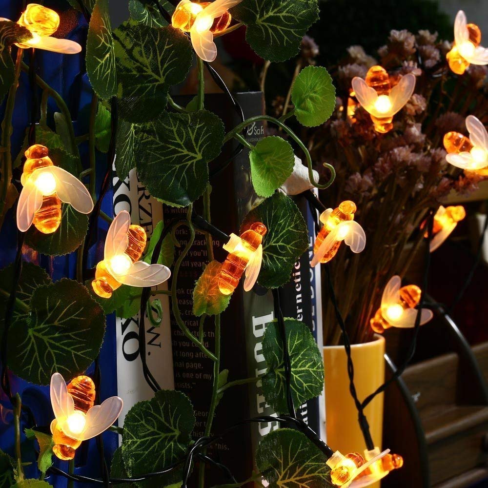 Solar Powered Honeybee String Lights - 30 LED Bumble Bee Shaped Waterproof Fairy Lights for Outdoor Garden, Summer Party, Wedding & Christmas Decorations (Warm White) | Perfect for Patio, Backyard, Balcony and Holiday Lighting