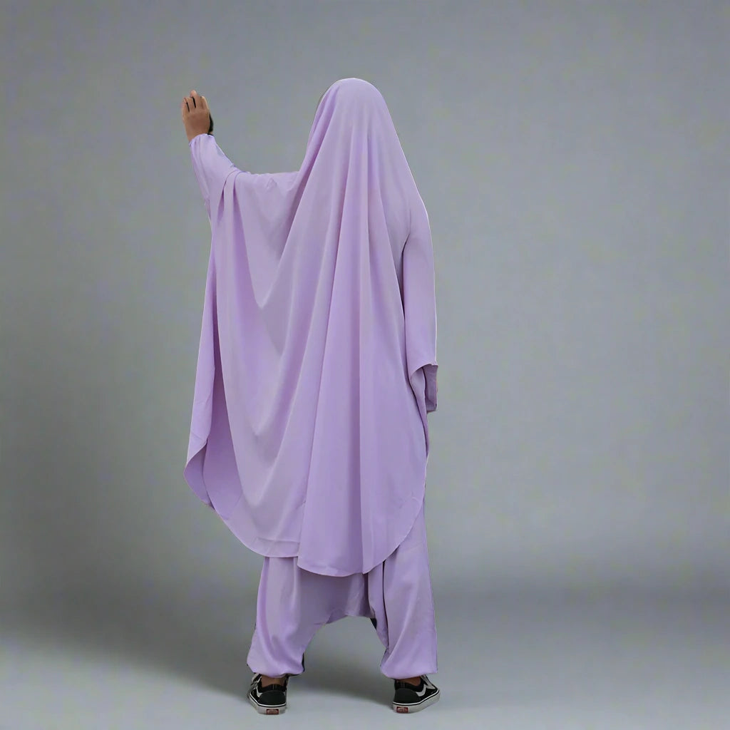 Modest Muslim Women's Jilbab Set with Matching Tops, Robe & Pants - Islamic Prayer Outfit for Home & Mosque Wear
