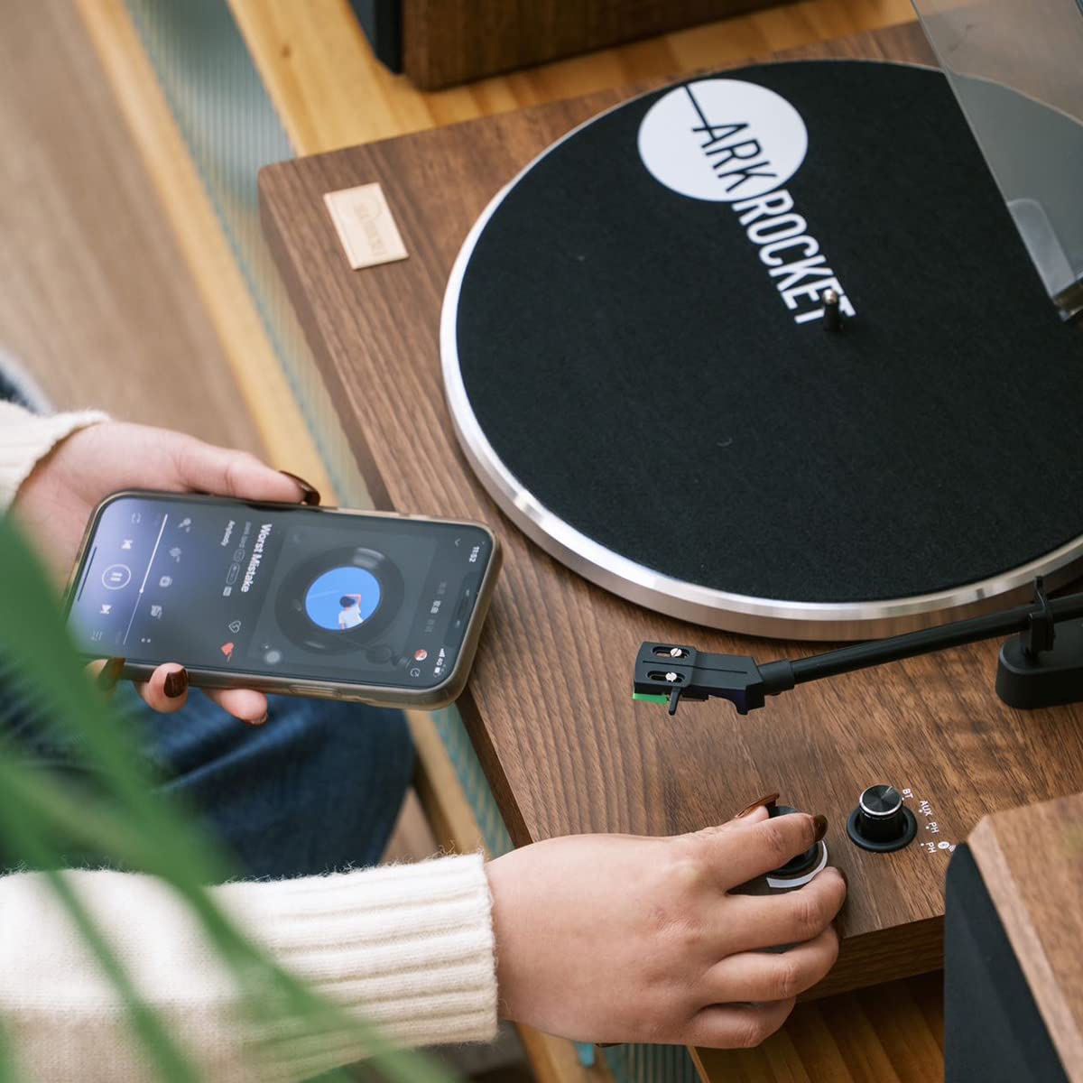 Arkrocket Cassini High Fidelity Bluetooth Record Player with Built-in Speakers - Belt Drive Vinyl Turntable with Moving Magnet Cartridge, Bluetooth 5.0, AUX Input/Output - Perfect for Home Entertainment & Vinyl Collection (Walnut Finish)