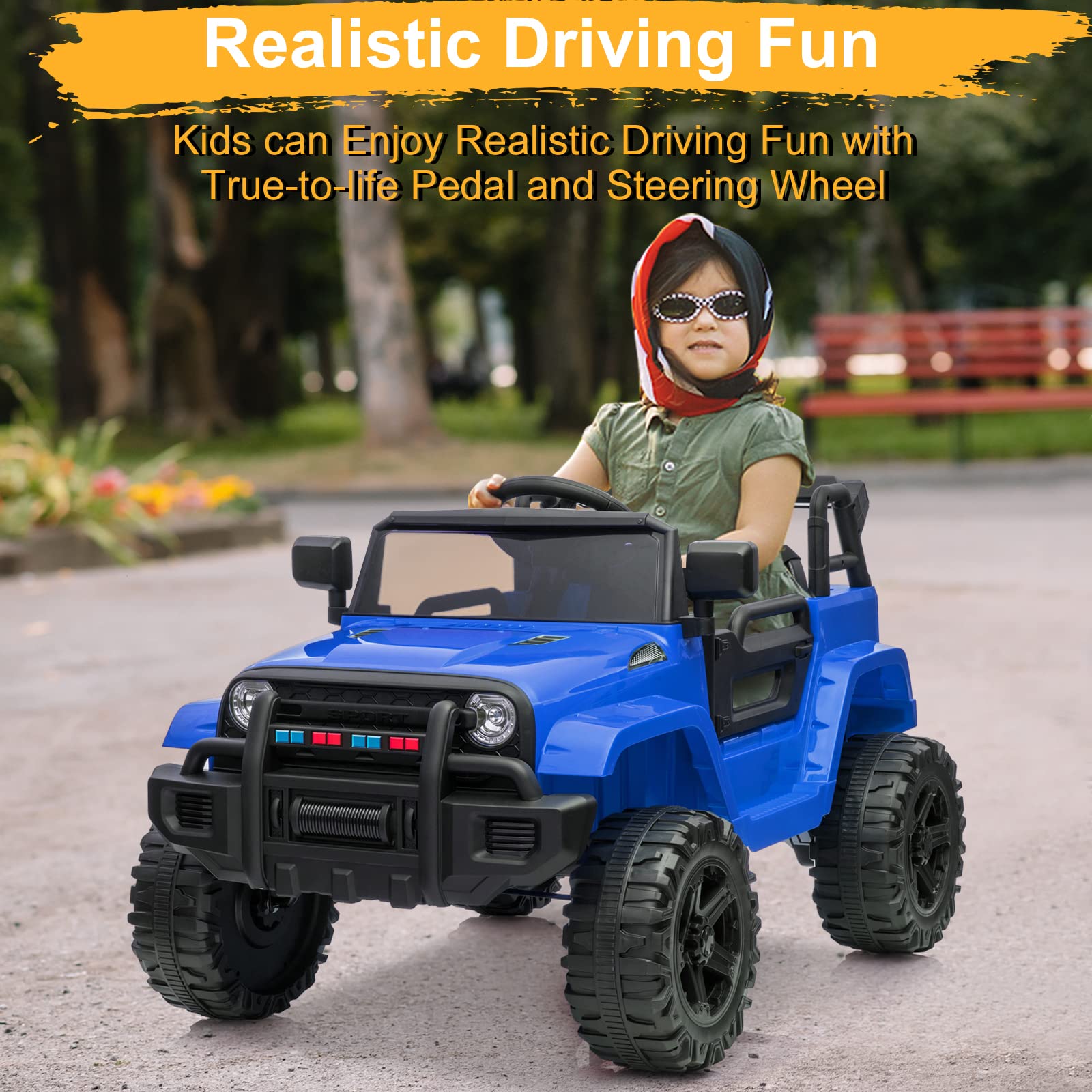 VALUE BOX 12V Kids Electric Ride-On Truck with 2.4G Remote Control - 3 Speed Motorized Vehicle for Ages 3-5, Spring Suspension, LED Lights, Horn & Music Player - Safe with Seat Belts (Blue) - Perfect for Outdoor Play, Birthday Gifts & Preschool Fun