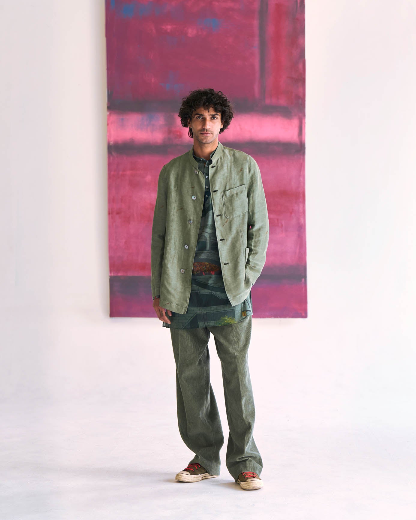 Premium Bandhgala Jacket - Satin Linen Blend in Sage Green | Formal Wear for Weddings & Special Occasions