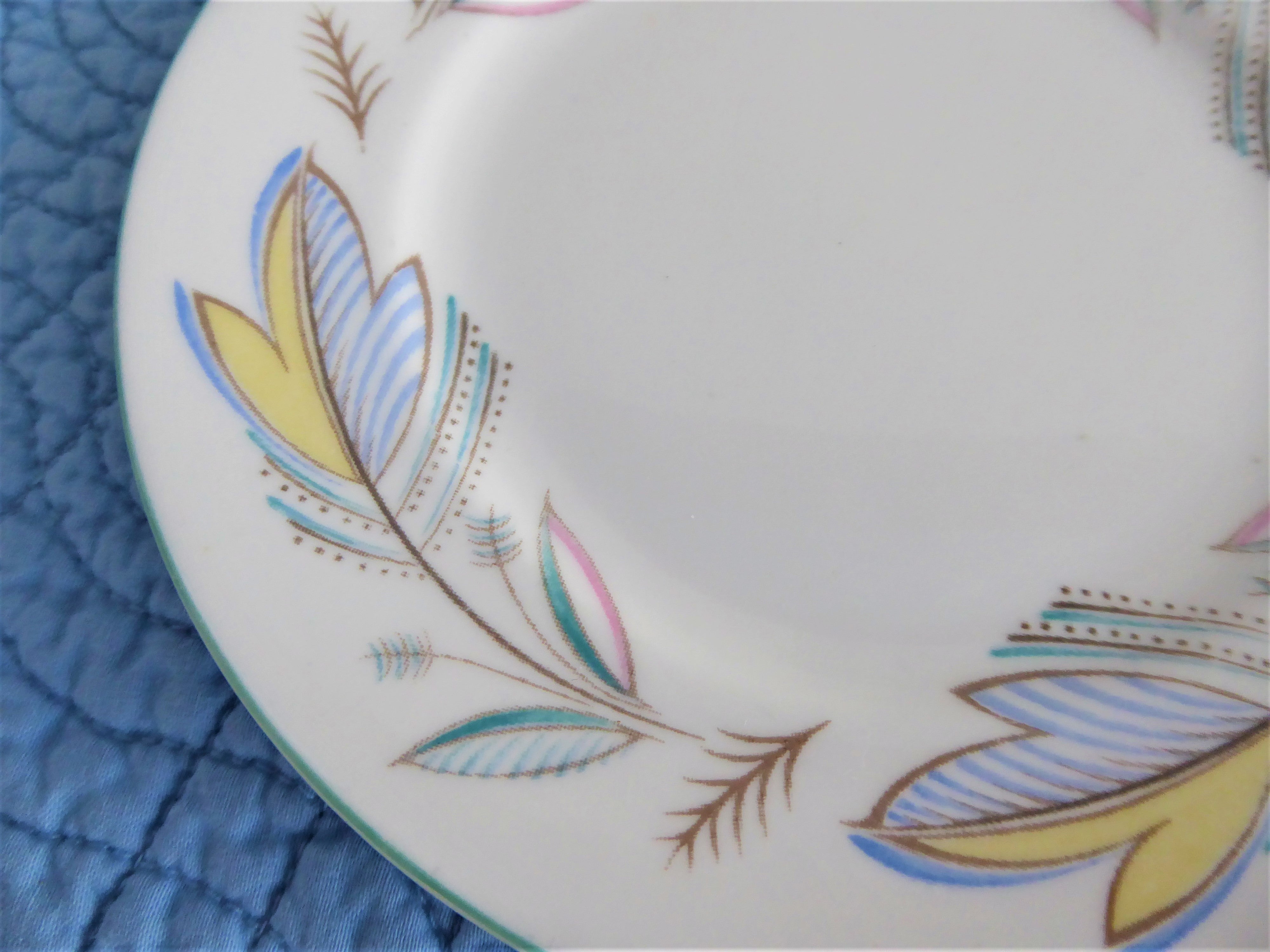 Vintage Shelley China Plate Pair - Caprice Green Trim, 6 Inch Bread & Side Plates, 1960s Retro Tea Party Set for Cake, Desserts & Elegant Dining