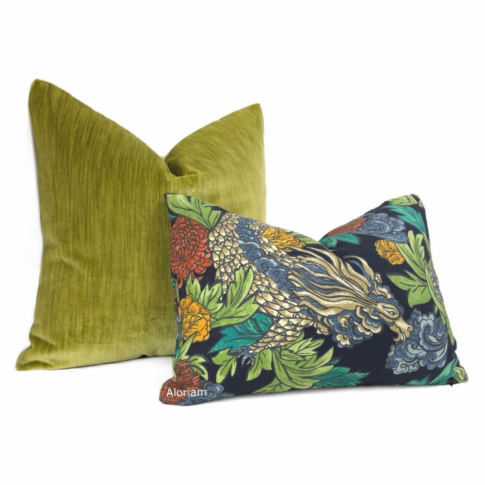 Robert Allen Dwell Studio Ming Dragon Chinoiserie Pillow Cover in Admiral Blue - Asian Inspired Home Decor for Living Room, Bedroom & Sofa