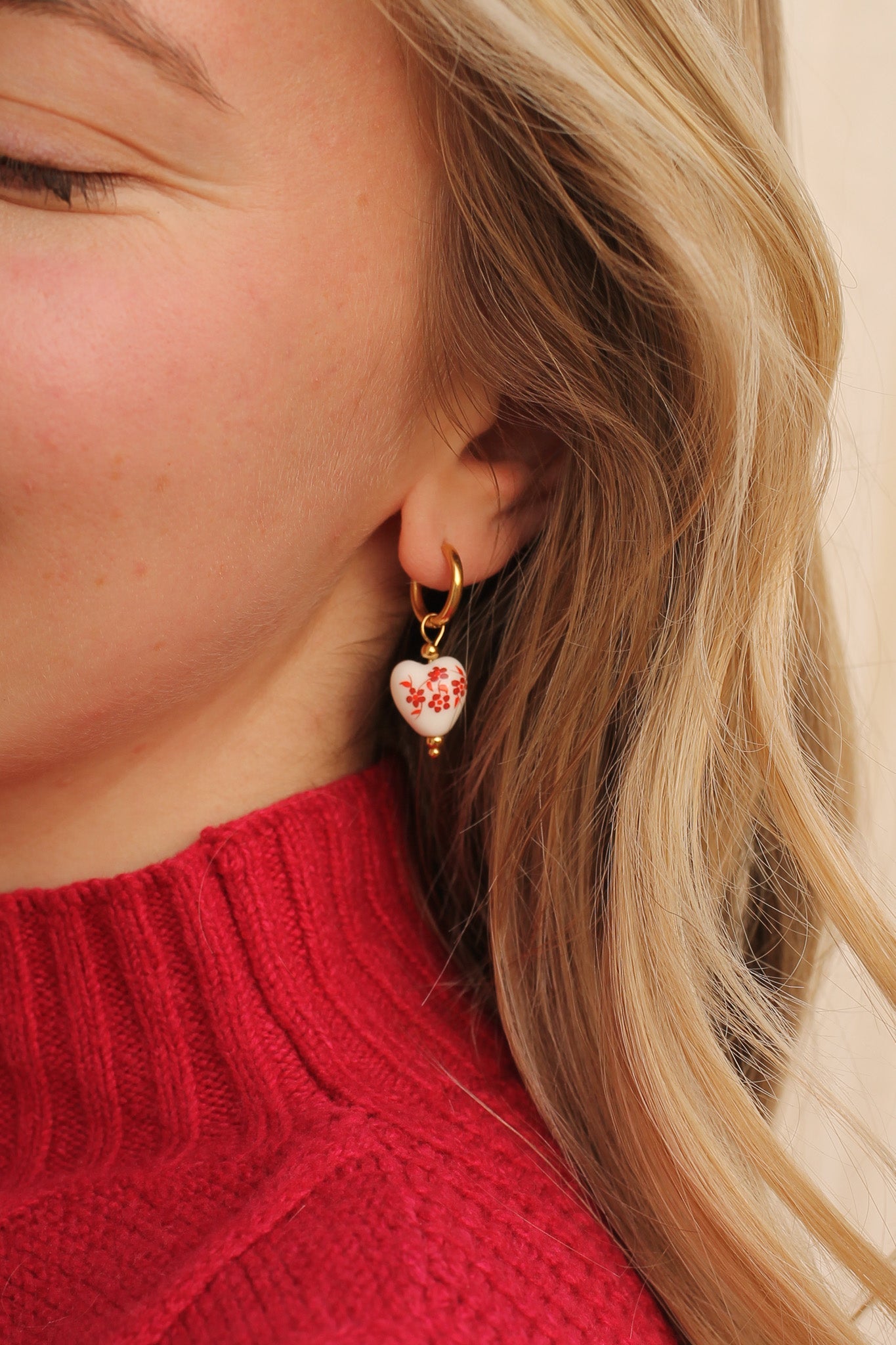 Red Mini Bella Hoop Earrings - Dainty Gold Hoops for Women, Everyday Wear & Special Occasions