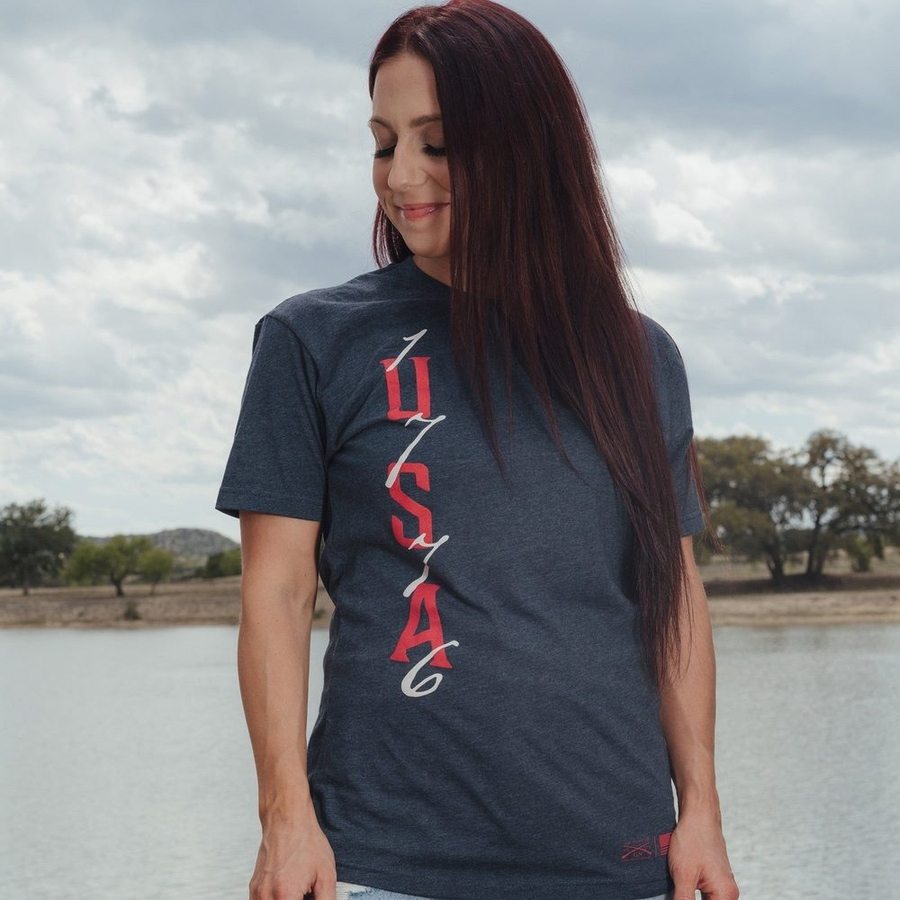 Women's Patriotic 1776 USA Flag Boyfriend Fit T-Shirt - Midnight Navy - Comfortable Casual Wear for 4th of July & Independence Day Celebrations