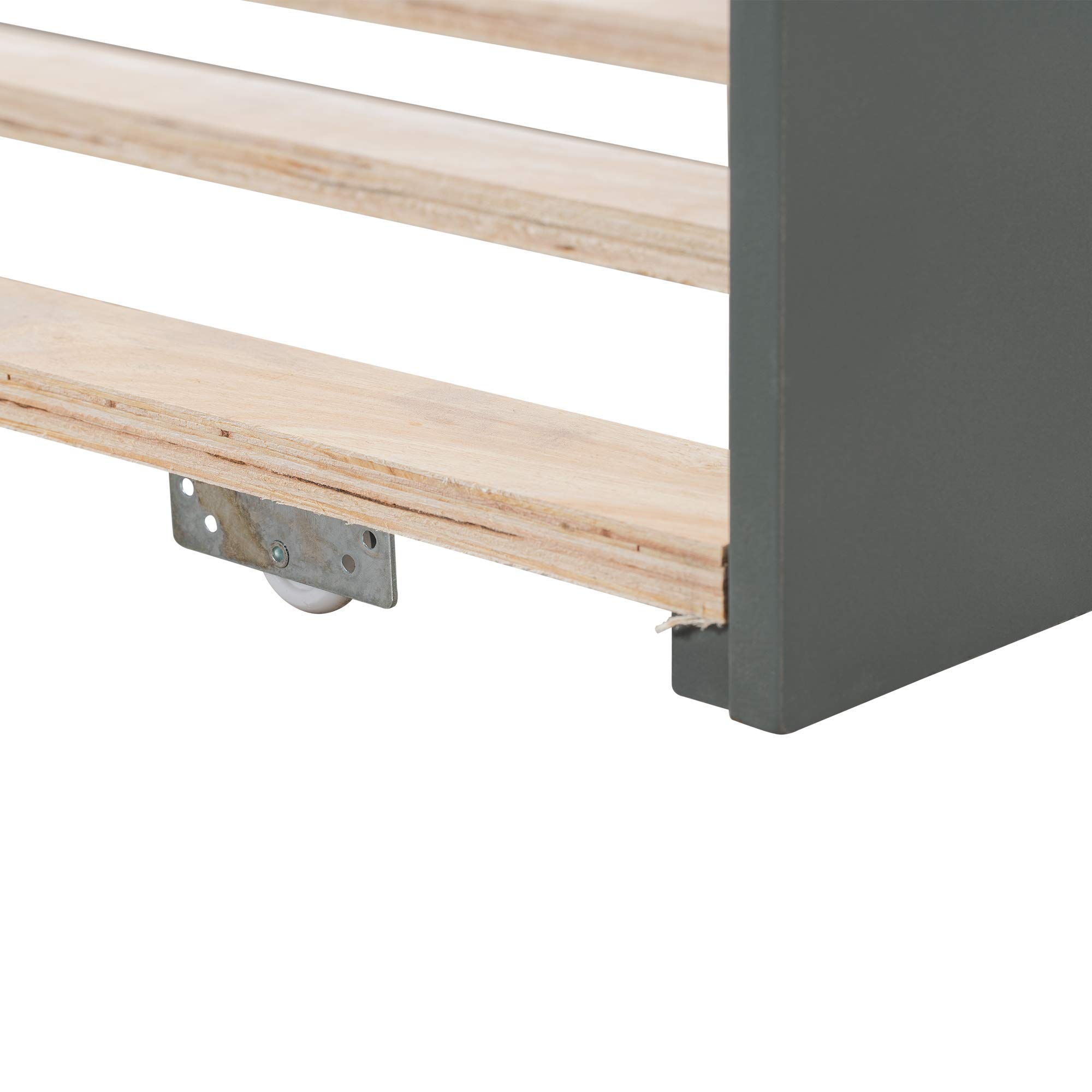 KLMM Twin Size Wooden Platform Bed with Trundle - Captain's Bed Frame with Wooden Slats Support - Space Saving Daybed for Bedroom, Guest Room or Living Room - Modern Gray Wood Furniture for Small Spaces