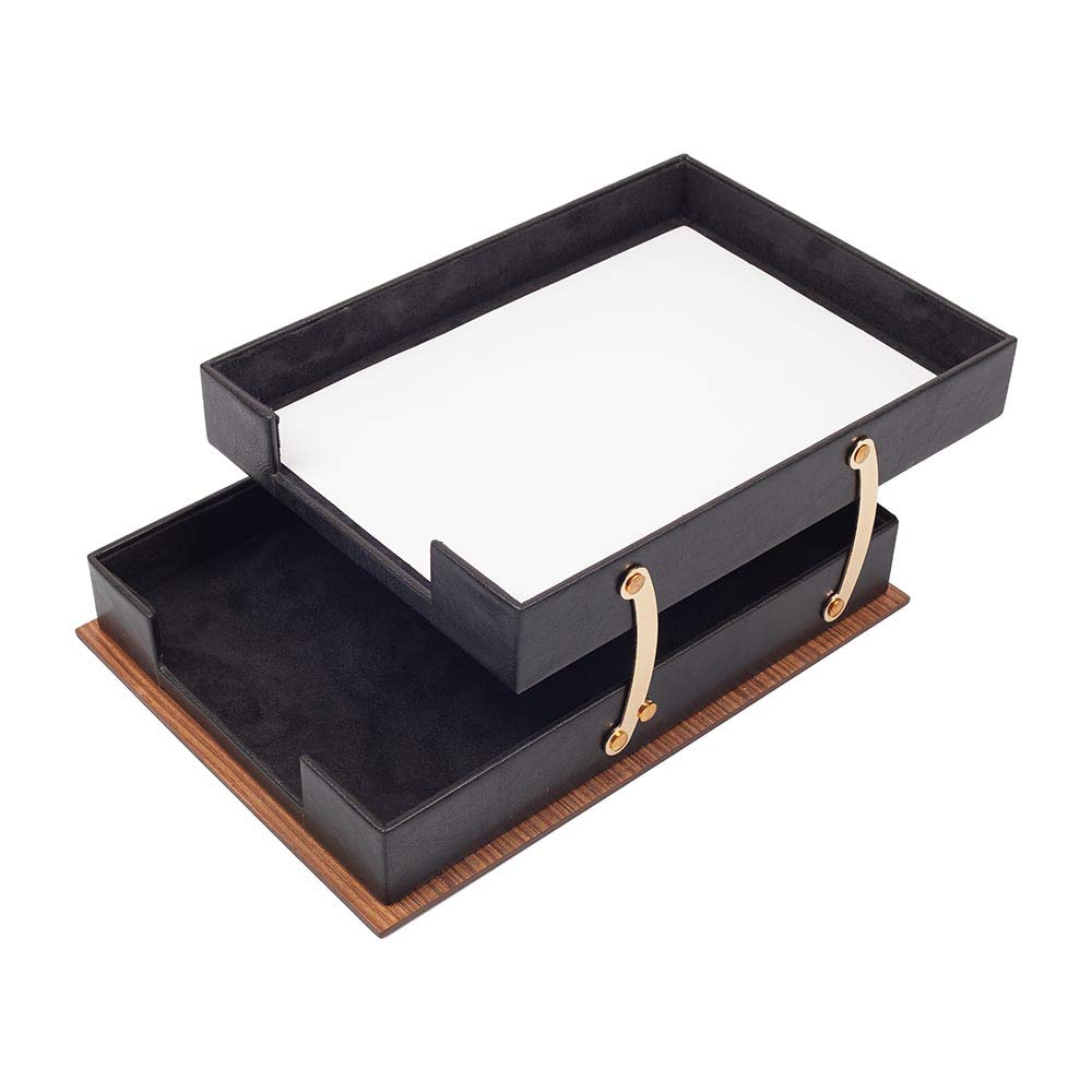Premium 11-Piece Leather Desk Organizer Set with Walnut Wood Base - Office & Home Desk Accessories for Pens, Notebooks & Stationery | Perfect for Executive Desks, Home Offices & Workspace Organization