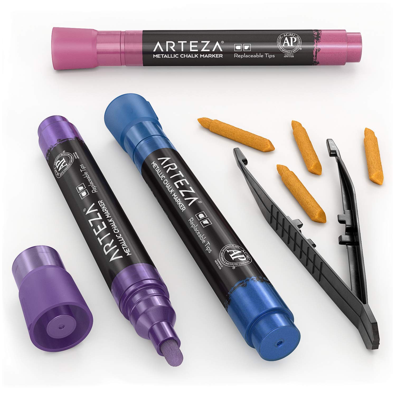 ARTEZA Liquid Chalk Markers Set of 8 - Vibrant Metallic Colors, Erasable & Non-Toxic - Perfect for Chalkboards, Windows, Signs, Bistro Boards & DIY Crafts