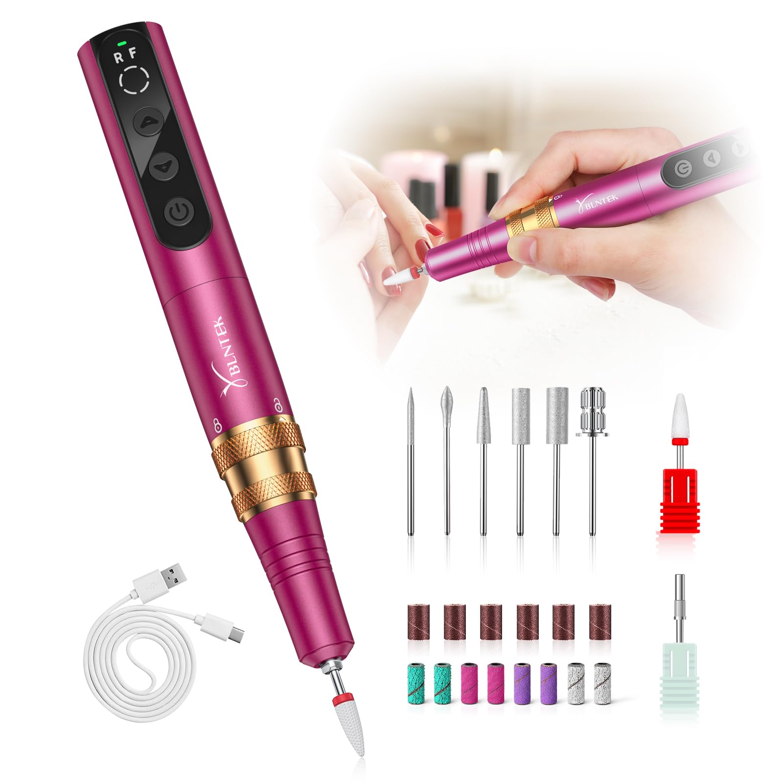Professional Cordless Electric Nail Drill Machine - 35000RPM Rechargeable Nail File with 5 Adjustable Speeds | Manicure Pedicure Kit for Acrylic, Gel Nails Polishing & Shaping | Perfect for Home Salon, Nail Artists & DIY Nail Care