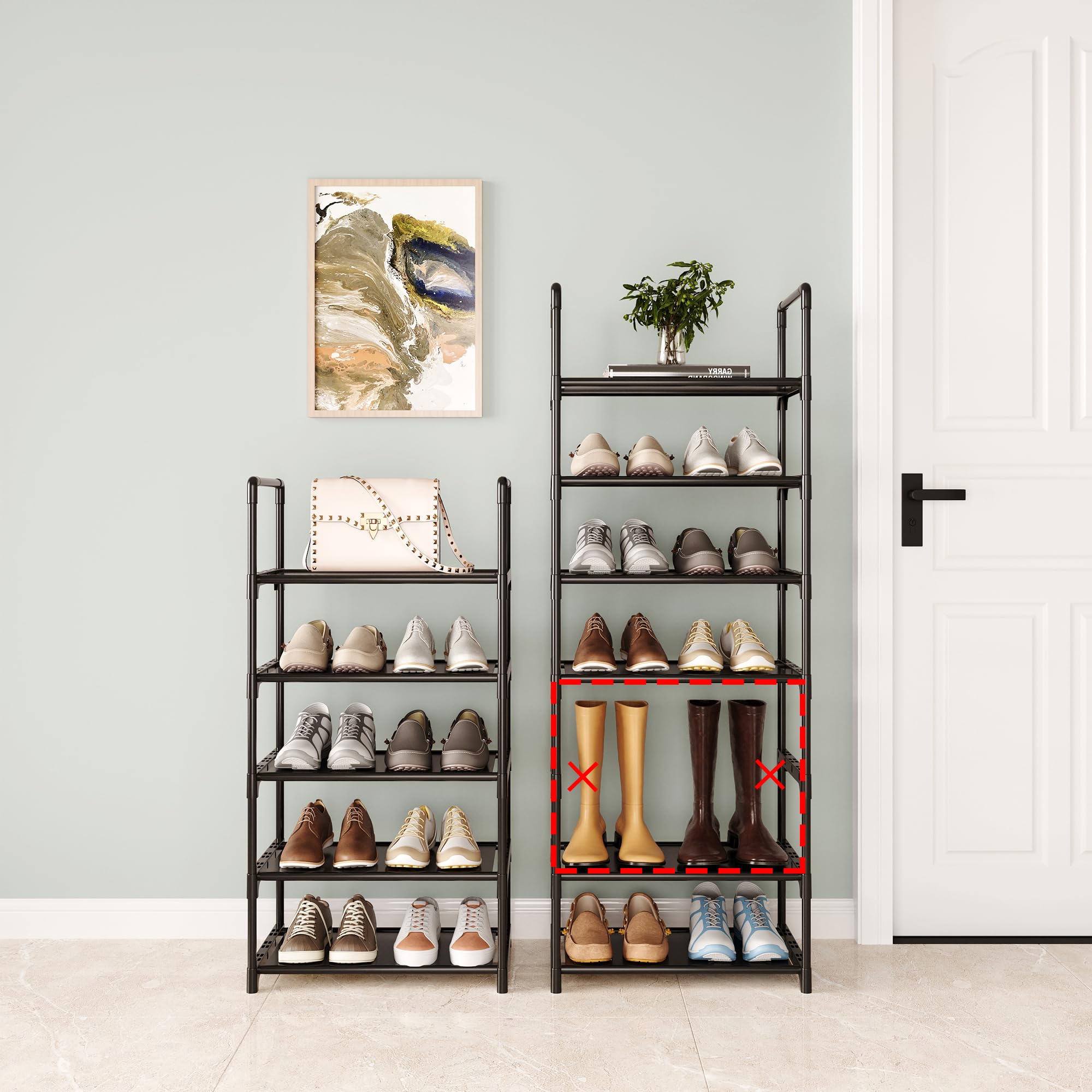5-Tier Stackable Shoe Rack Organizer - Space Saving Shoe Storage Shelf for Entryway, Hallway, Closet, Bathroom & Living Room - Perfect for Small Spaces & Apartment Organization (Black)