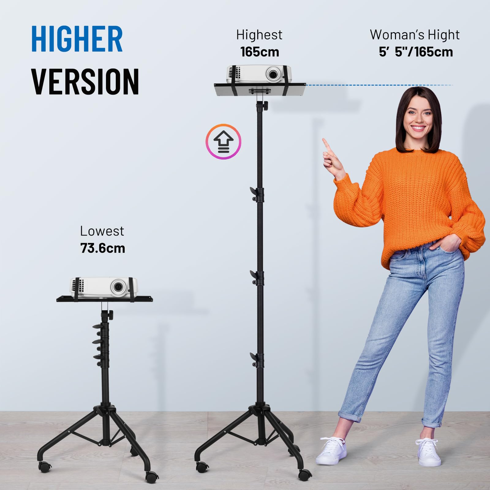Universal Adjustable Floor Stand for Projectors - Heavy Duty Removable Stand with Wheels & Height Adjustment - Perfect for Home Theater, Classroom, and Office Presentations
