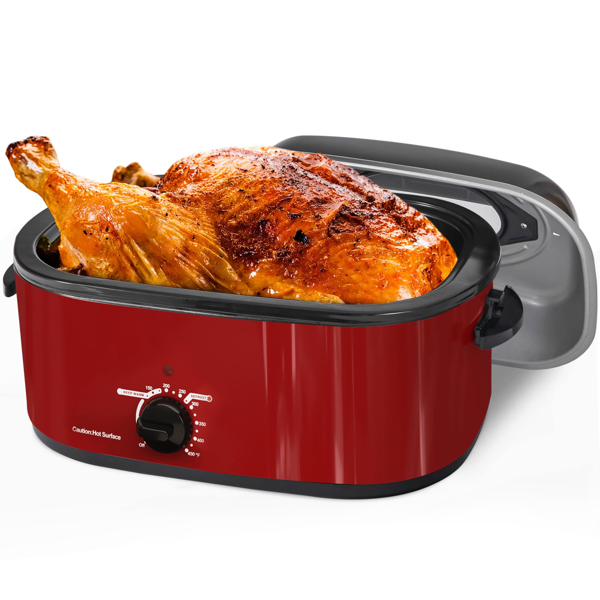 26QT 3-in-1 Electric Roaster Oven with Thawing, Heating & Warm Function, Stainless Steel Turkey Roaster with Self-Basting Lid, Removable Pan Rack & Cool-Touch Handles – Perfect for Holiday Meals, Buffets & Family Gatherings
