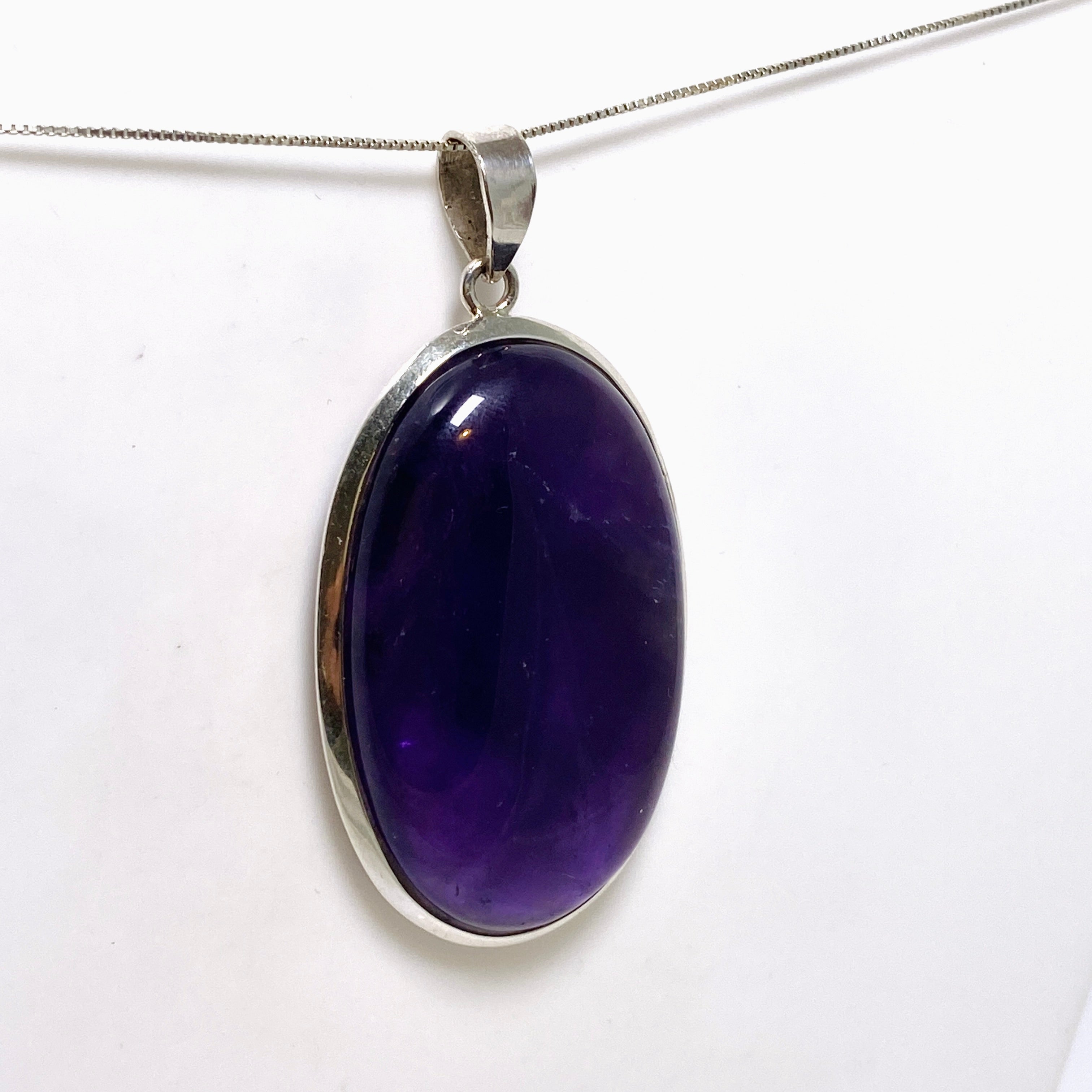 Natural Amethyst Oval Cabochon Pendant Necklace - 925 Sterling Silver Jewelry for Women, Gift for Her - Perfect for Meditation, Healing & Spiritual Practices
