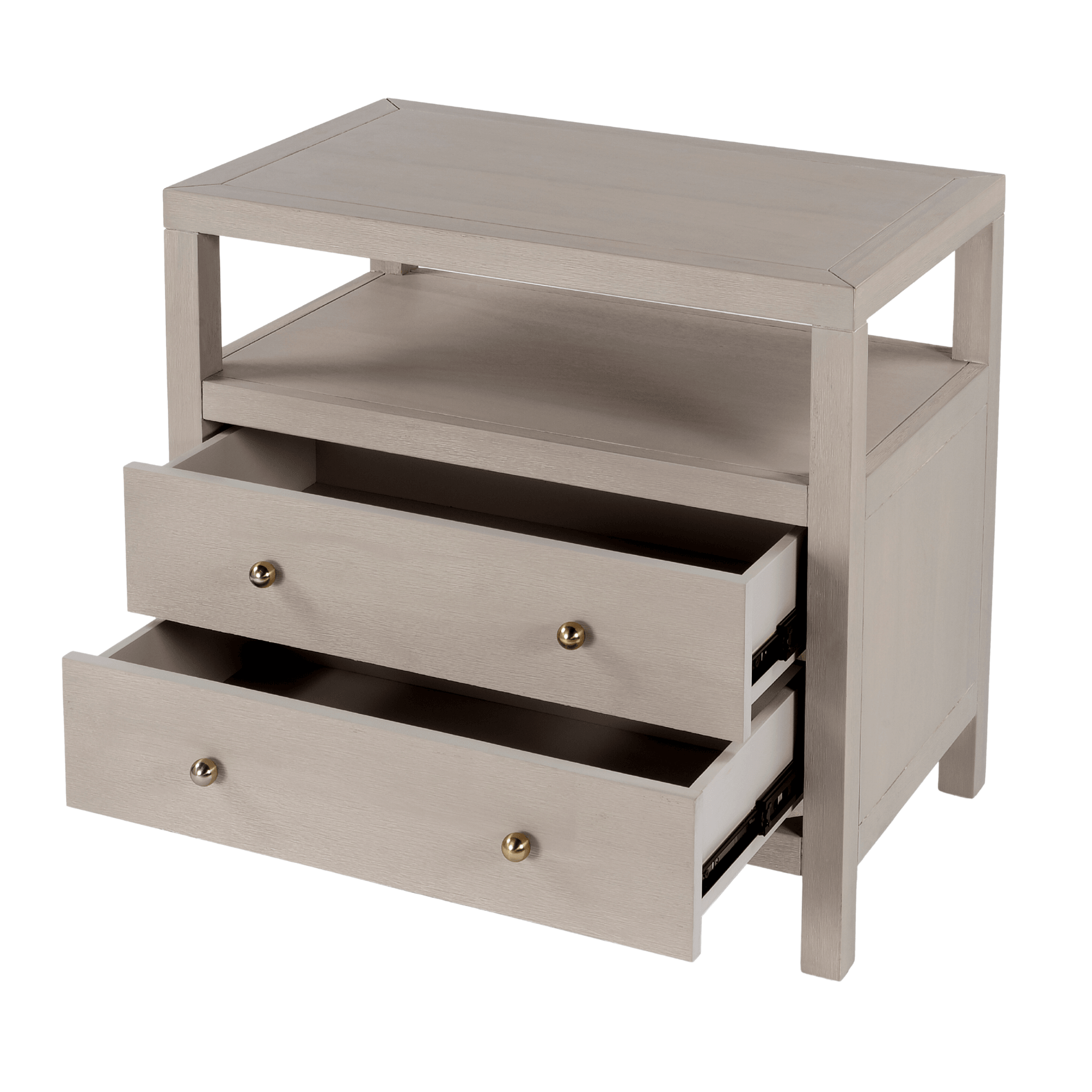 Antique Taupe Two-Drawer Wide Nightstand - Vintage Bedside Table with Storage for Bedroom, Living Room & Guest Room