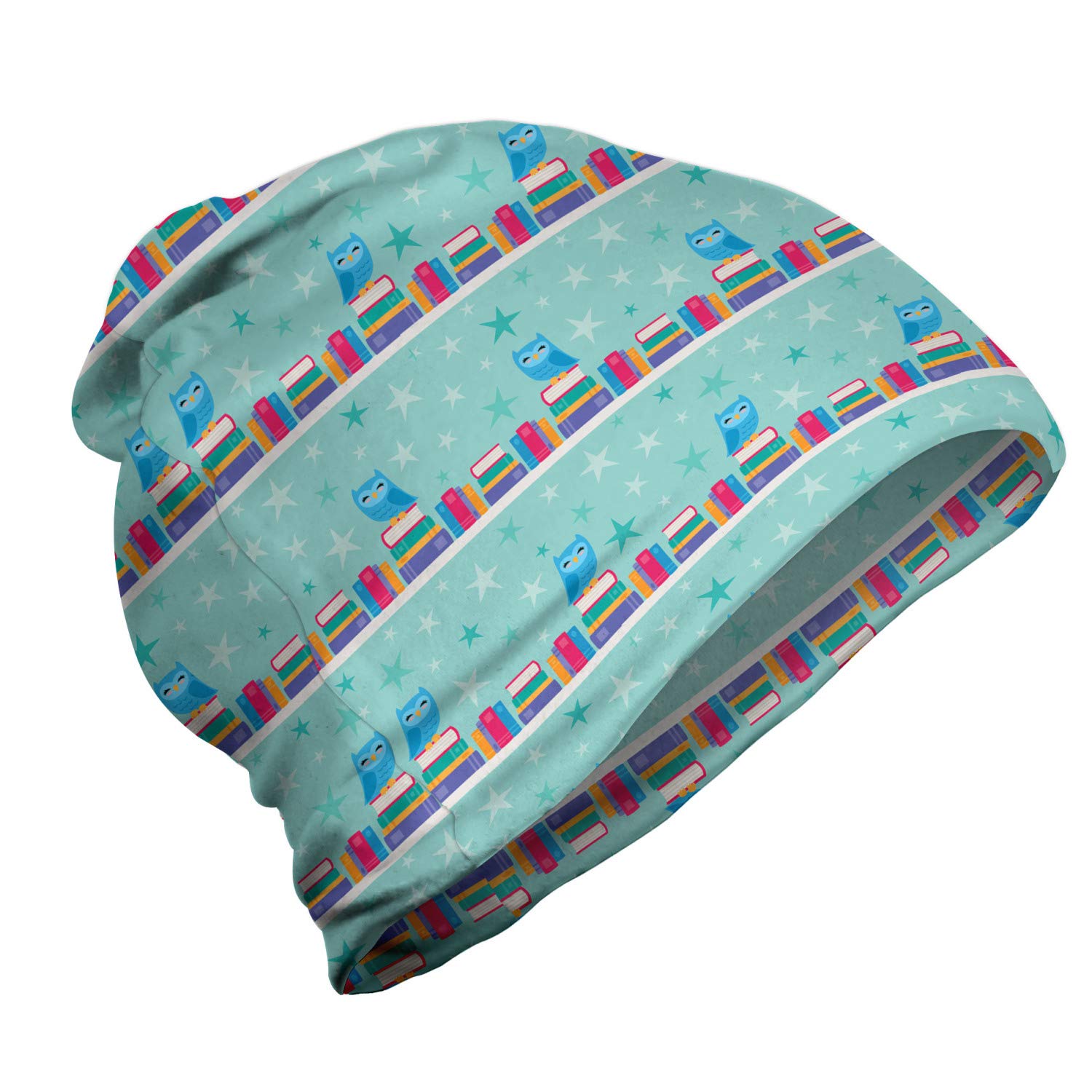 Ambesonne Unisex Knit Beanie Hat - Stacked Books & Stars Print - Warm Winter Hat for Men & Women - Perfect for Hiking, Camping & Outdoor Activities