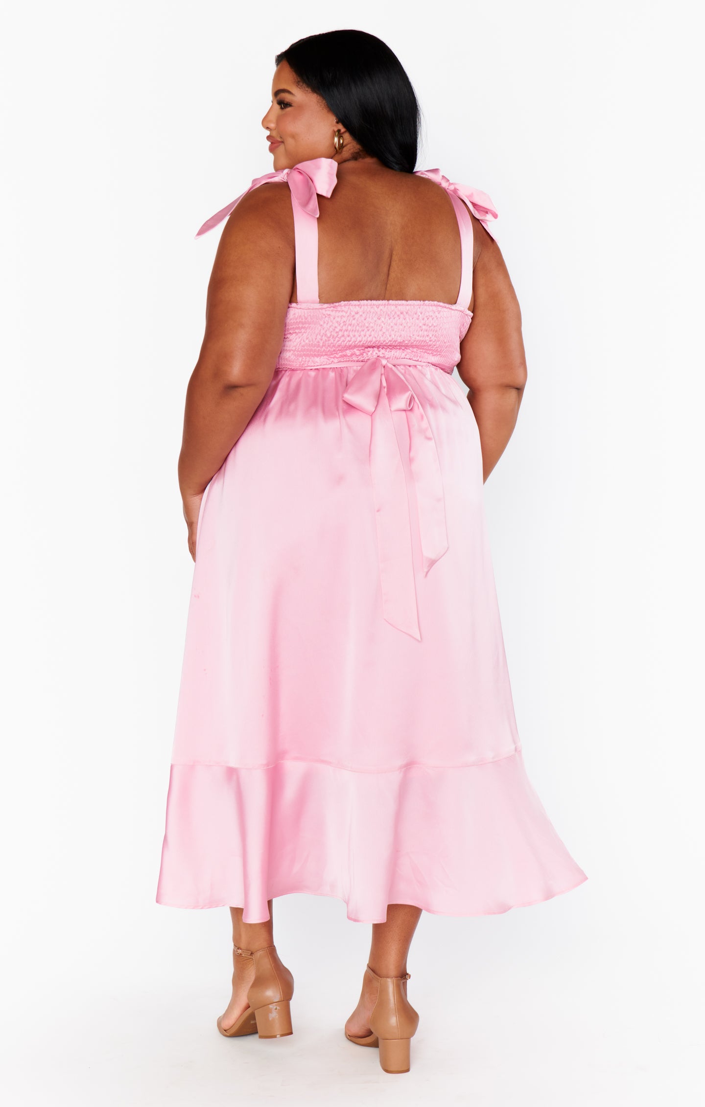 Luxury Light Pink Satin Garden Midi Dress - Elegant Women's Summer Party Dress for Weddings, Cocktail Events & Outdoor Gatherings