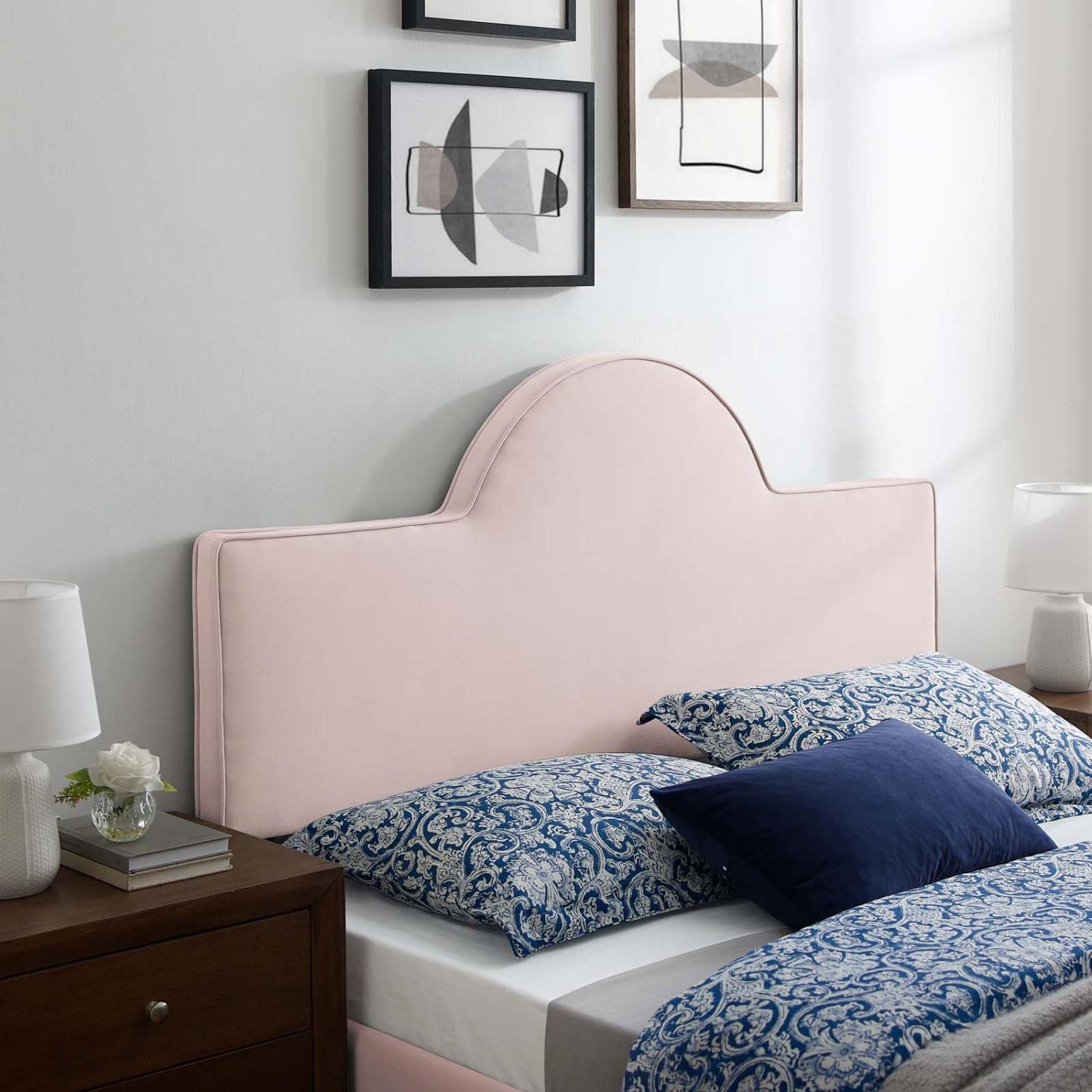 Modway Dawn Performance Velvet Headboard - Full/Queen Size Pink Upholstered Bed Headboard for Bedroom Decor & Luxury Bedroom Upgrade