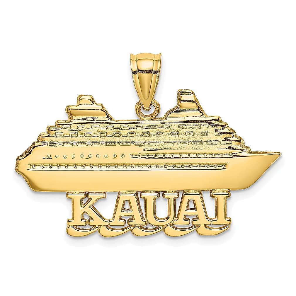 14K Yellow Gold Kauai Cruise Ship Charm Necklace Pendant - Elegant Travel Jewelry for Women, Perfect Vacation Gift for Her - Ideal for Cruise Vacations, Hawaiian Trips & Travel Souvenirs