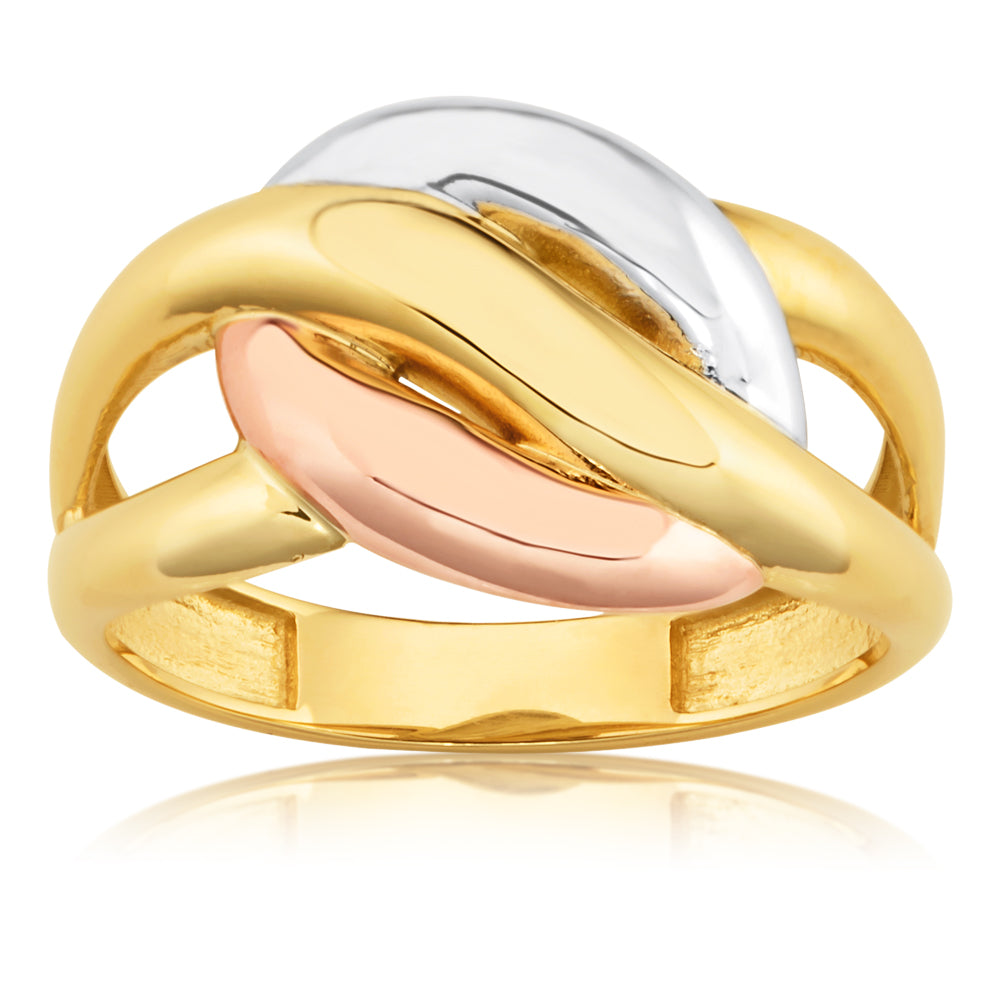 9ct Multi-Toned Twist Ring - Elegant Gold & Silver Plated Stackable Band for Women | Perfect for Weddings, Parties & Everyday Wear