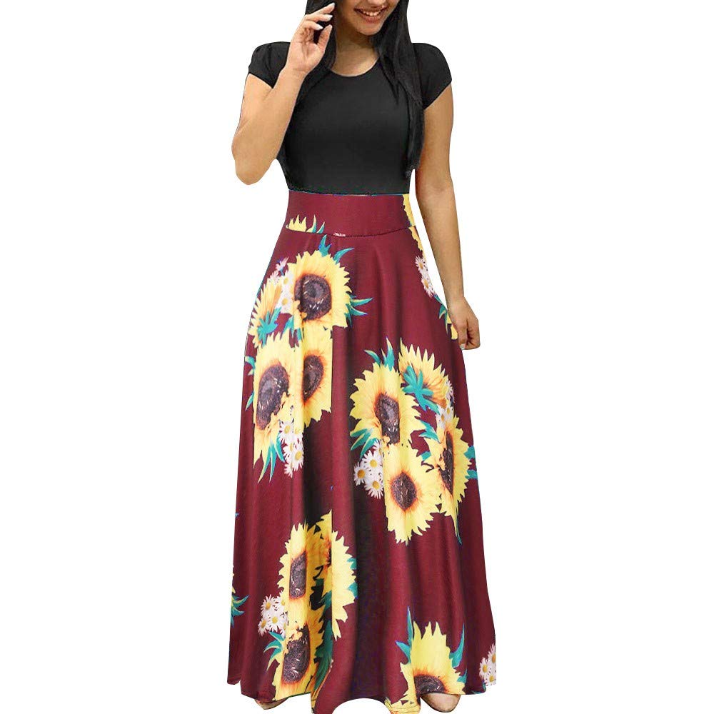BODOAO Women's Floral Printed Maxi Dress - Casual Short Sleeve & Long Sleeve Party Swing Dress for Summer Beach, Wedding Guest & Vacation Outfits
