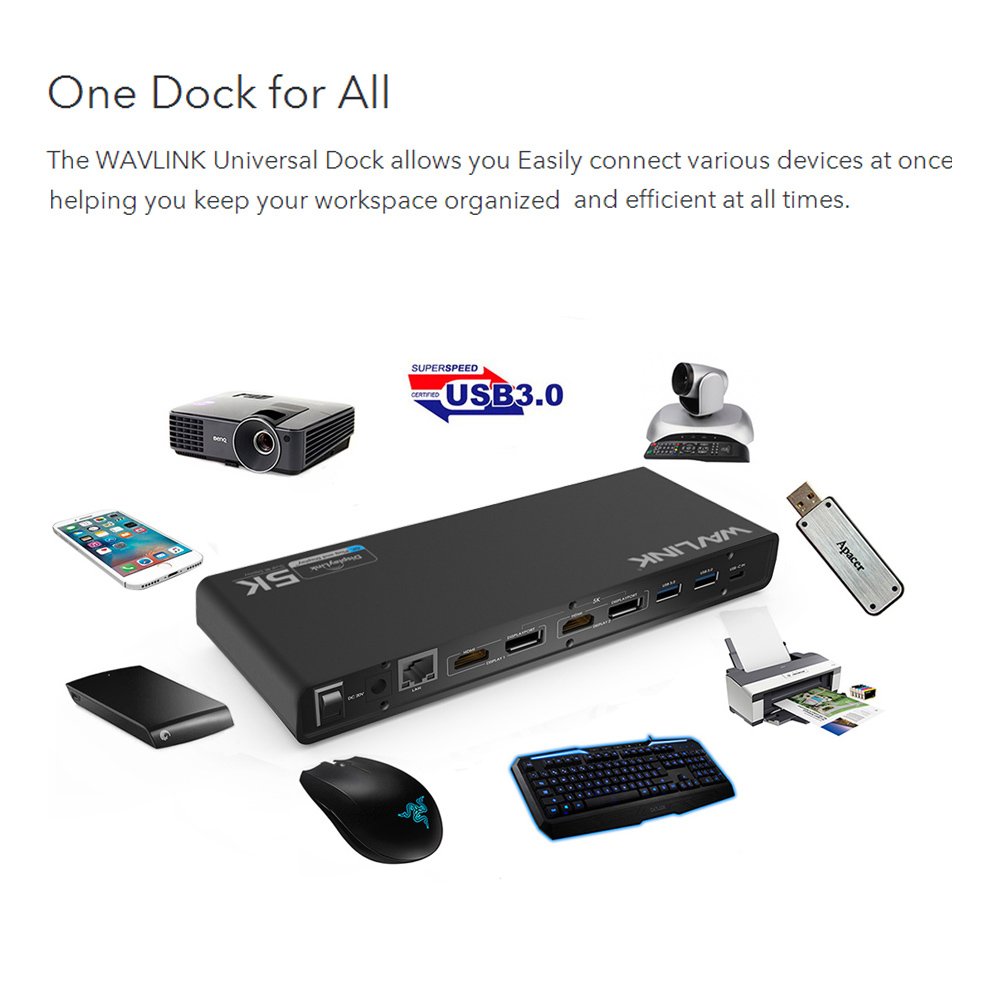 WAVLINK USB C Laptop Docking Station with Dual 4K@60Hz HDMI & DisplayPort, Gigabit Ethernet, 6 USB 3.0 Ports - Universal Laptop Dock for Windows/Mac (DL6950-PD) - Ideal for Home Office & Multi-Monitor Workstations