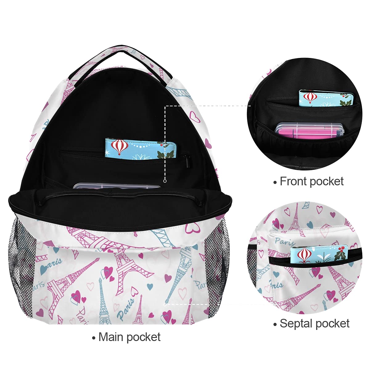 ALAZA Pink Eiffel Tower Backpack for Girls & Boys - School Book Bag, Laptop Daypack for Elementary & Teens - Lightweight Travel Backpack for Kids, Perfect for School, Travel & Daily Use