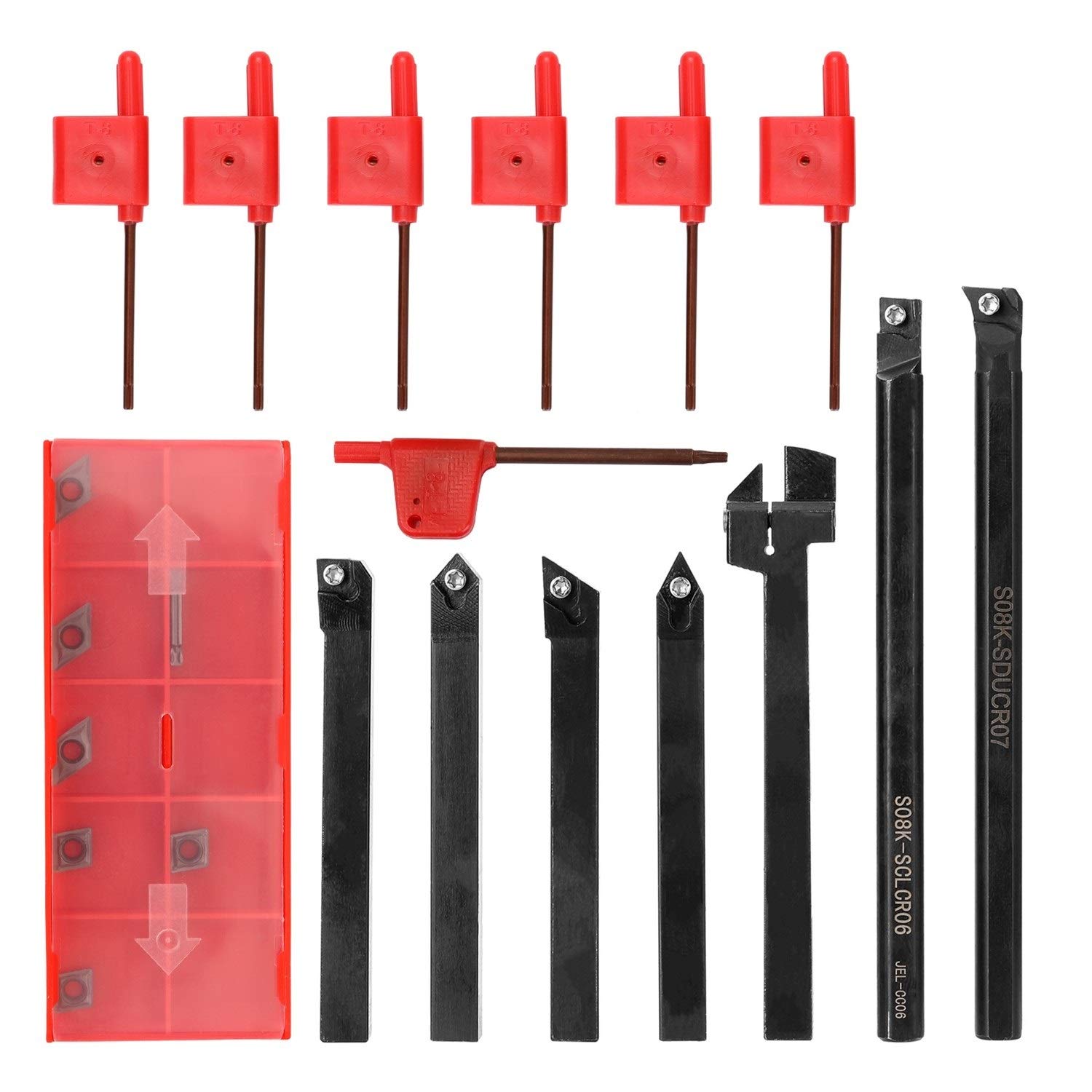 Premium 7-Piece Carbide Wood Turning Tool Set - High Hardness CNC Lathe Milling Tool Holder with 8mm Arbor, Inserts & Wrench - Fast Cutting Efficiency for Woodworking, DIY Projects & Professional Use