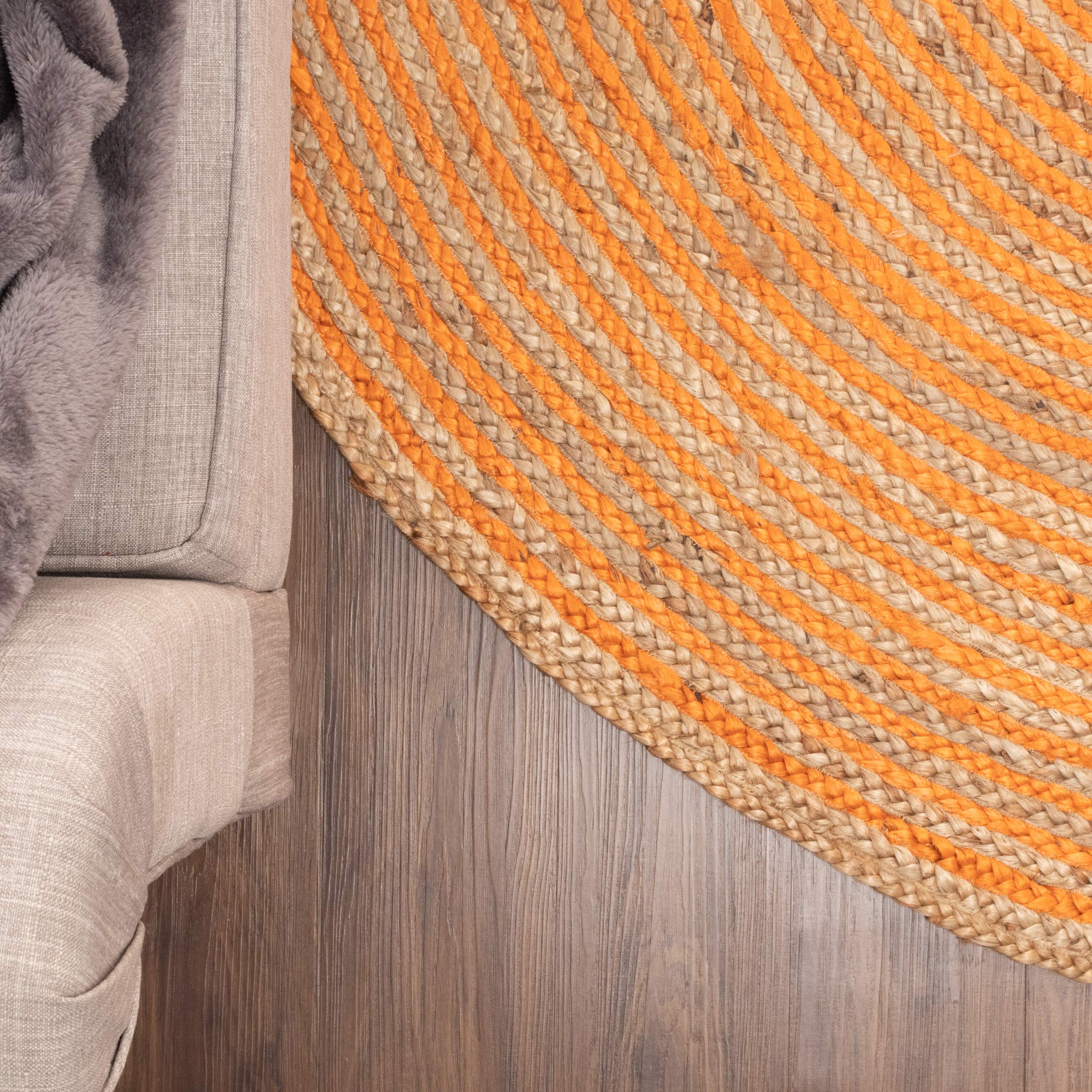 Premium Handwoven Braided Jute Area Rug - Natural Orange 8' Round Indoor Floor Mat for Living Room, Dining Room, Bedroom & Office - Eco-Friendly Farmhouse Decor Perfect for Cozy Home, Boho Style Spaces & High-Traffic Areas