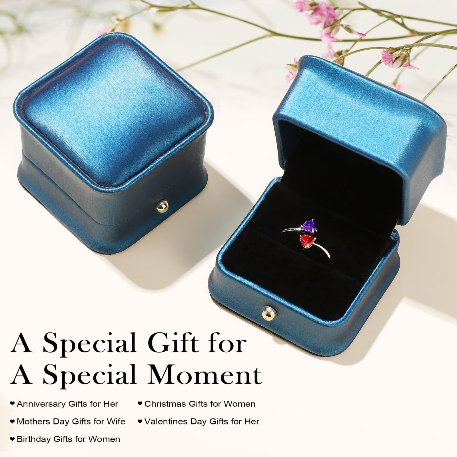 Iefil Adjustable Birthstone Rings for Women - 925 Sterling Silver Double Birthstone Rings, Anniversary Birthday Gifts for Women, Personalized Jewelry Gifts for Wife Mom Girlfriend - Perfect for Valentine's Day, Mother's Day, and Special Occasions