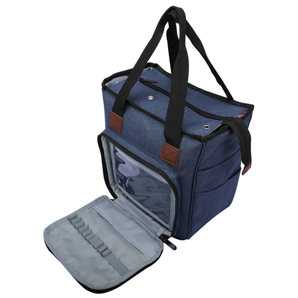 Portable Knitting Bag with Inner Dividers - Yarn Tote Organizer for Crochet Hooks, Needles & Supplies | Perfect for Craft Projects, Travel & Storage (Blue)