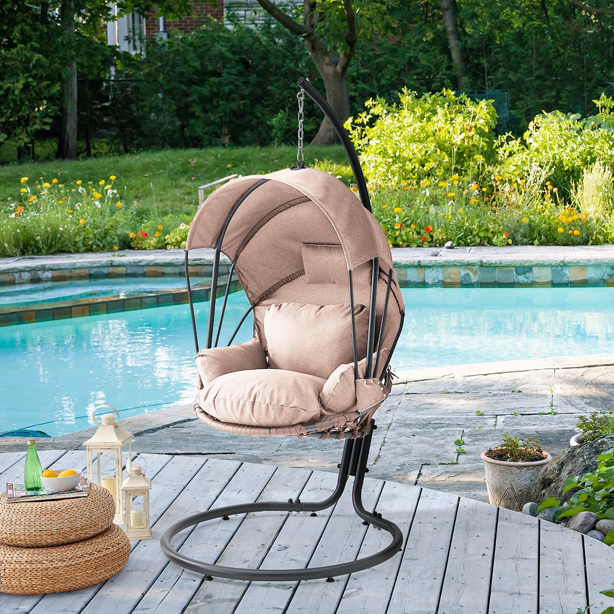 Barton Deluxe Hanging Chair with Canopy Sun Shade - Deep Cushion Lounge Seating for Outdoor, Indoor, Patio & Bedroom - Perfect for Relaxing, Swinging & Reading in Your Garden or Balcony
