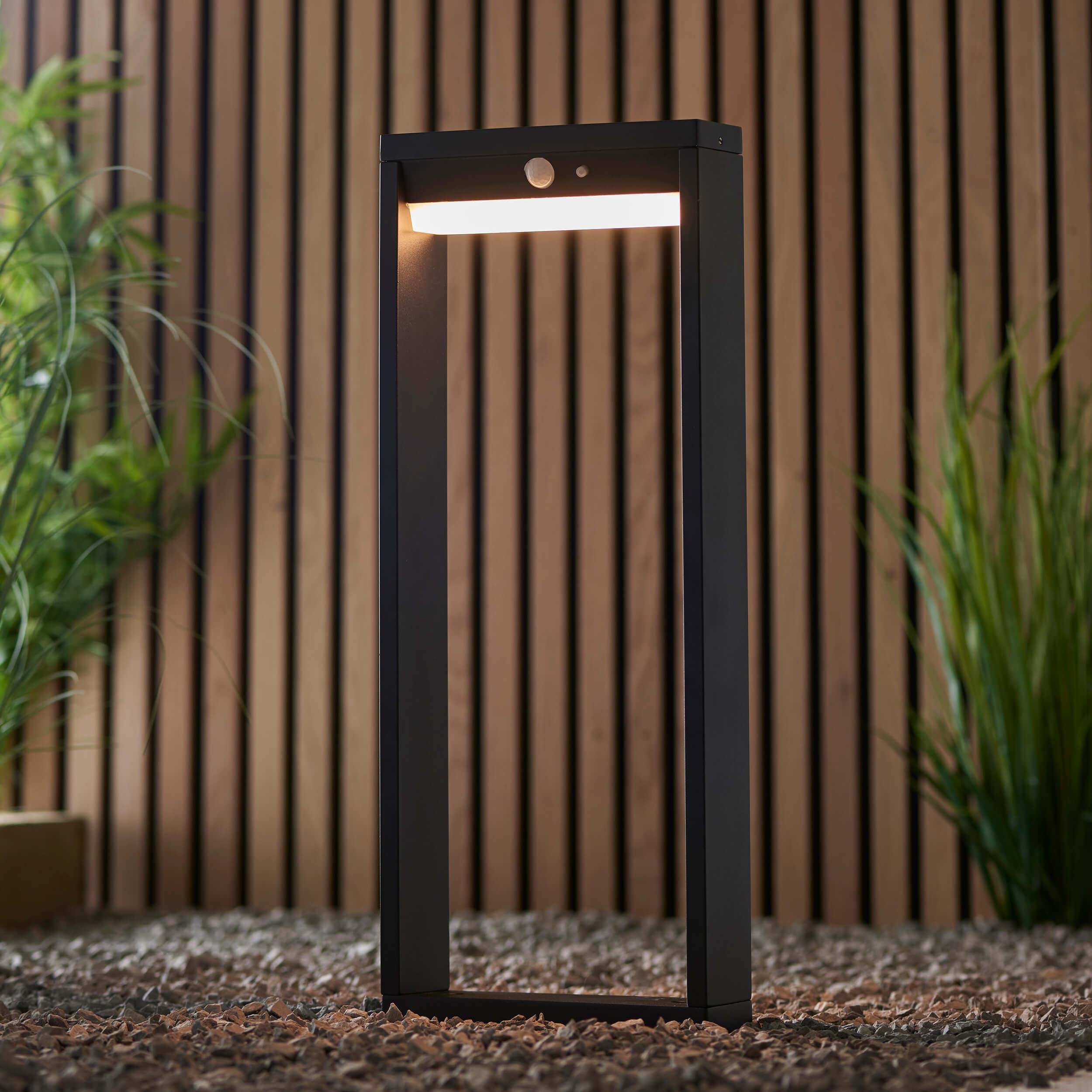Dannah 1 Light Solar Powered Black Outdoor Lamppost with PIR Motion Sensor - Weatherproof Garden Lighting for Driveway, Pathway, and Yard Security