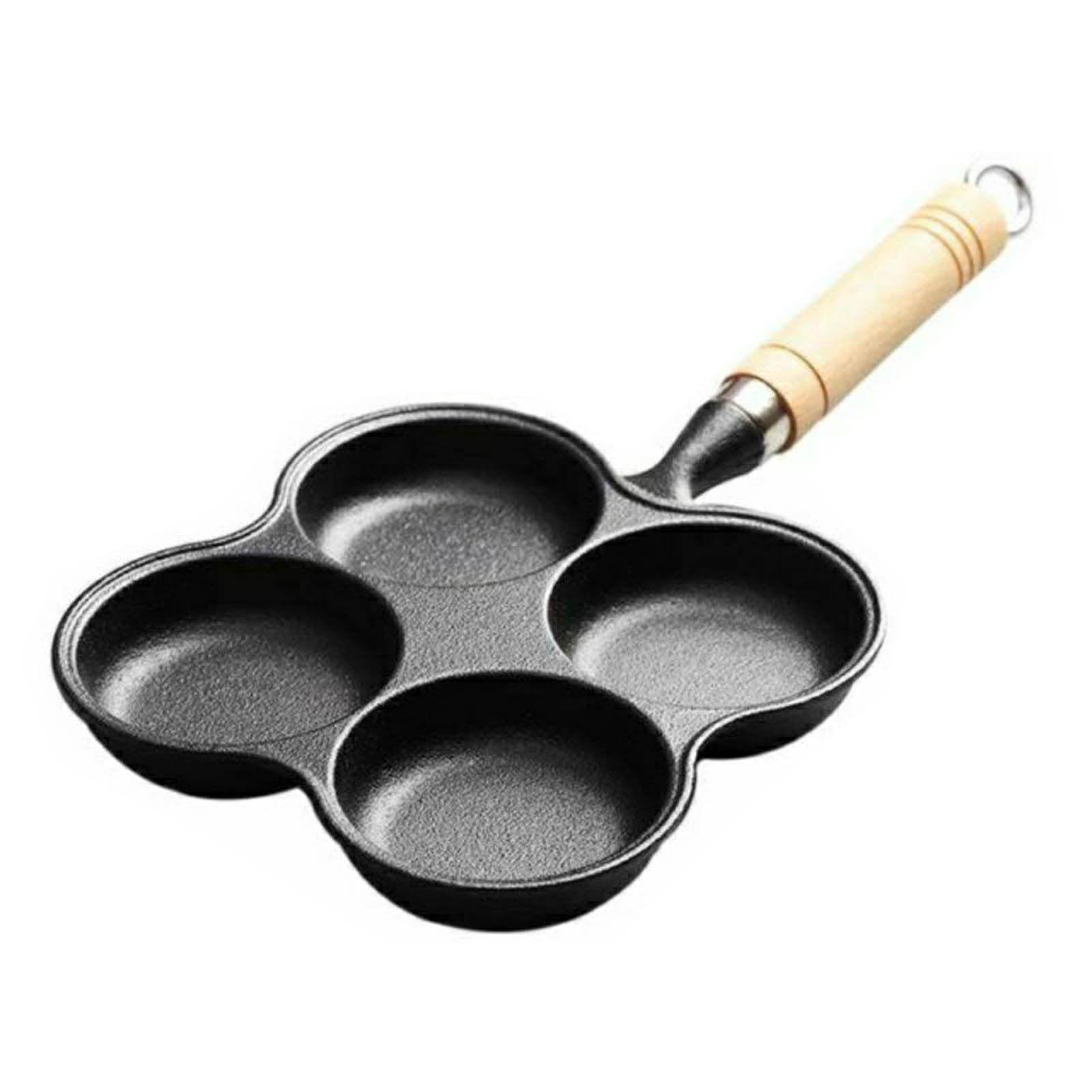 Eervff Heavy Duty Cast Iron 4-Hole Omelette Pan - Uncoated Non-Stick Griddle for Pancakes, Eggs & Burgers - Perfect for Breakfast, Brunch & Camping Cooking