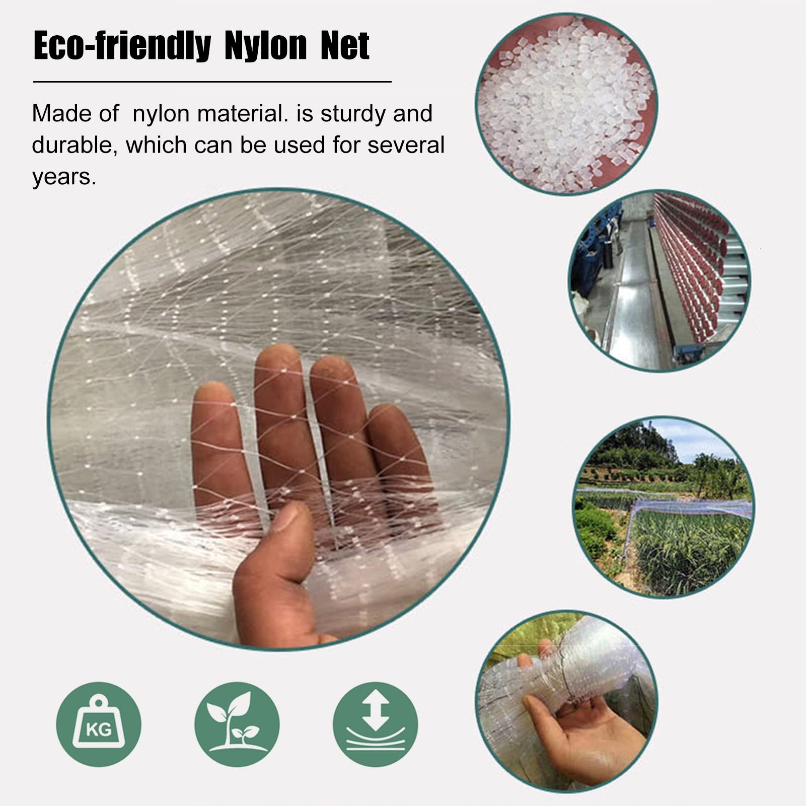 Premium White Bird Netting for Garden & Balcony - Large Trellis Netting for Strawberry, Blueberry Bushes Protection - Durable Reusable Nylon Chicken Coop Fence (7x15m/23x49.2ft) - Ideal for Fruit Protection, Poultry Safety & Vertical Gardening