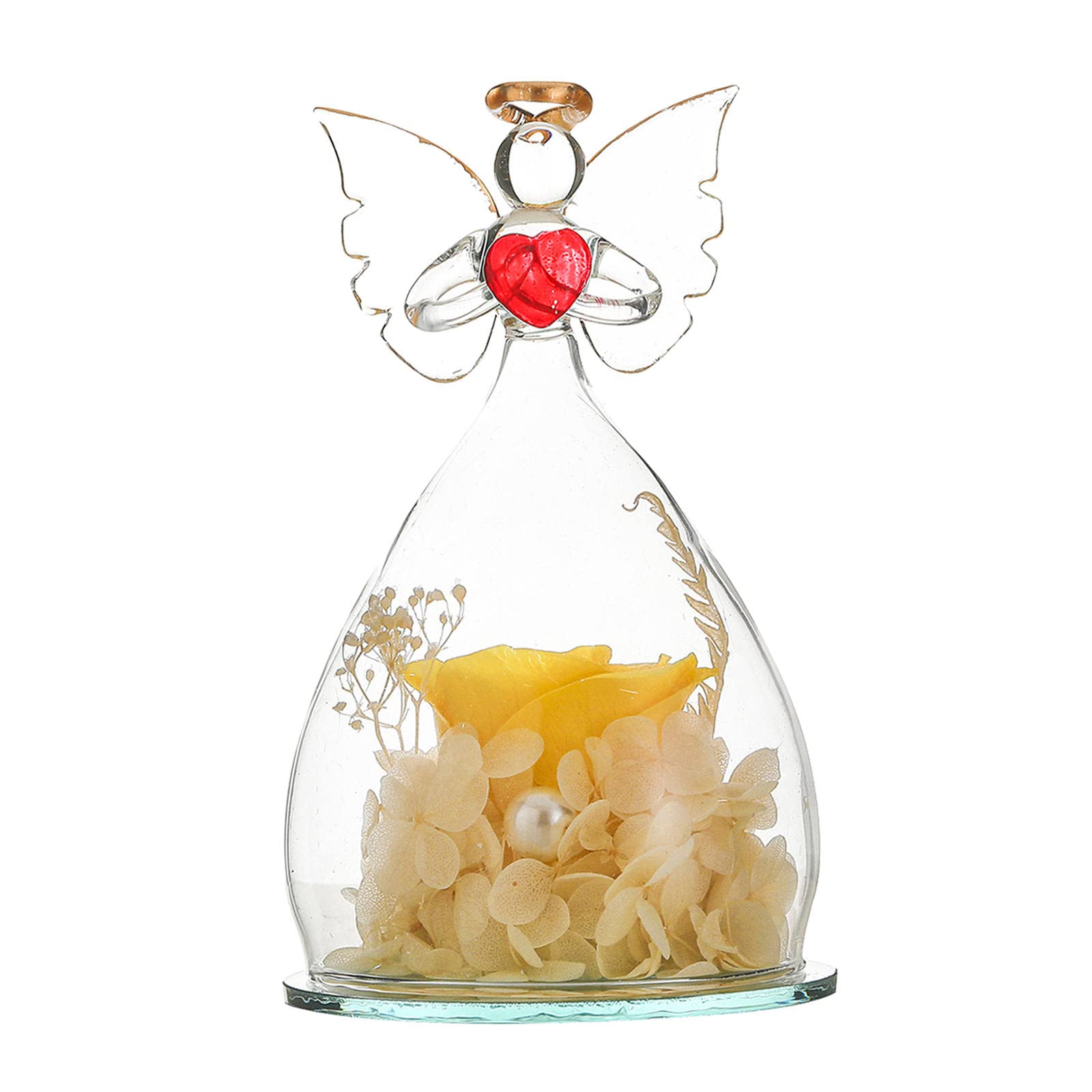 Baoblaze Real Preserved Rose in Glass Dome with Angel Figurine - Eternal Yellow Rose Gift for Women | Valentine's Day, Anniversary, Birthday, Thanksgiving, Christmas Present | Home Decor, Wedding Centerpiece, Romantic Keepsake