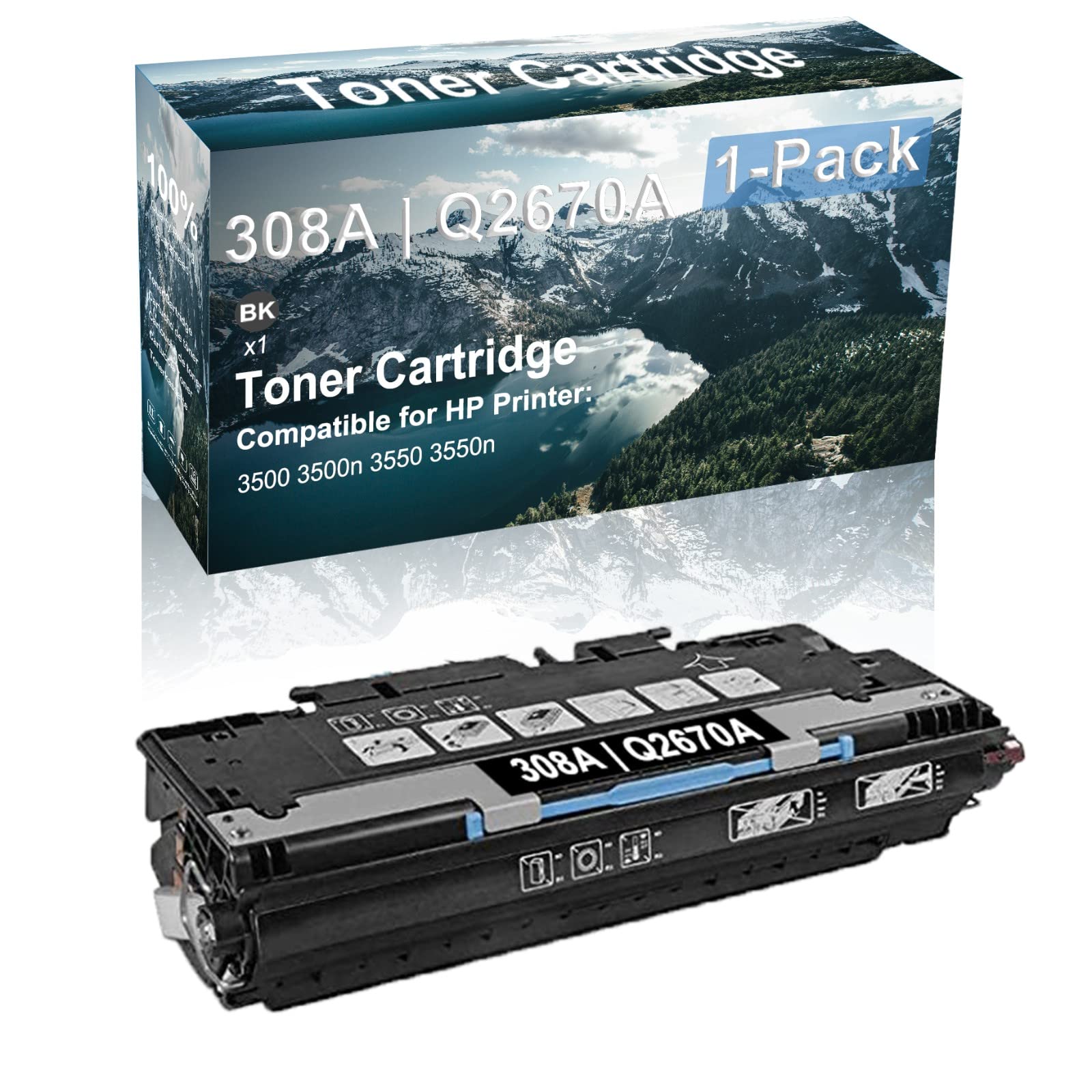 High Yield 308A/Q2670A Compatible Black Laser Toner Cartridge (1-Pack) for HP 3500 3500n 3550 3550n Printers | Office & Home Printing Solution
