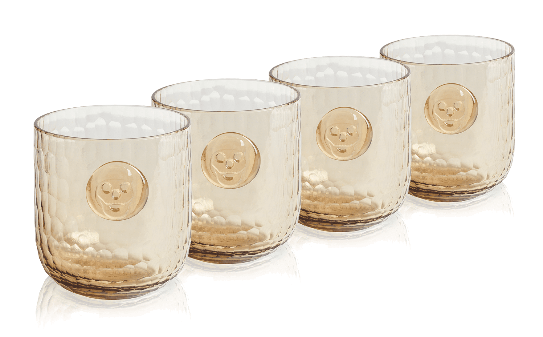 Skull Stamp Wine Glass Set of 4 - Wooden Finish - Gothic Home Barware for Halloween Parties & Themed Decor