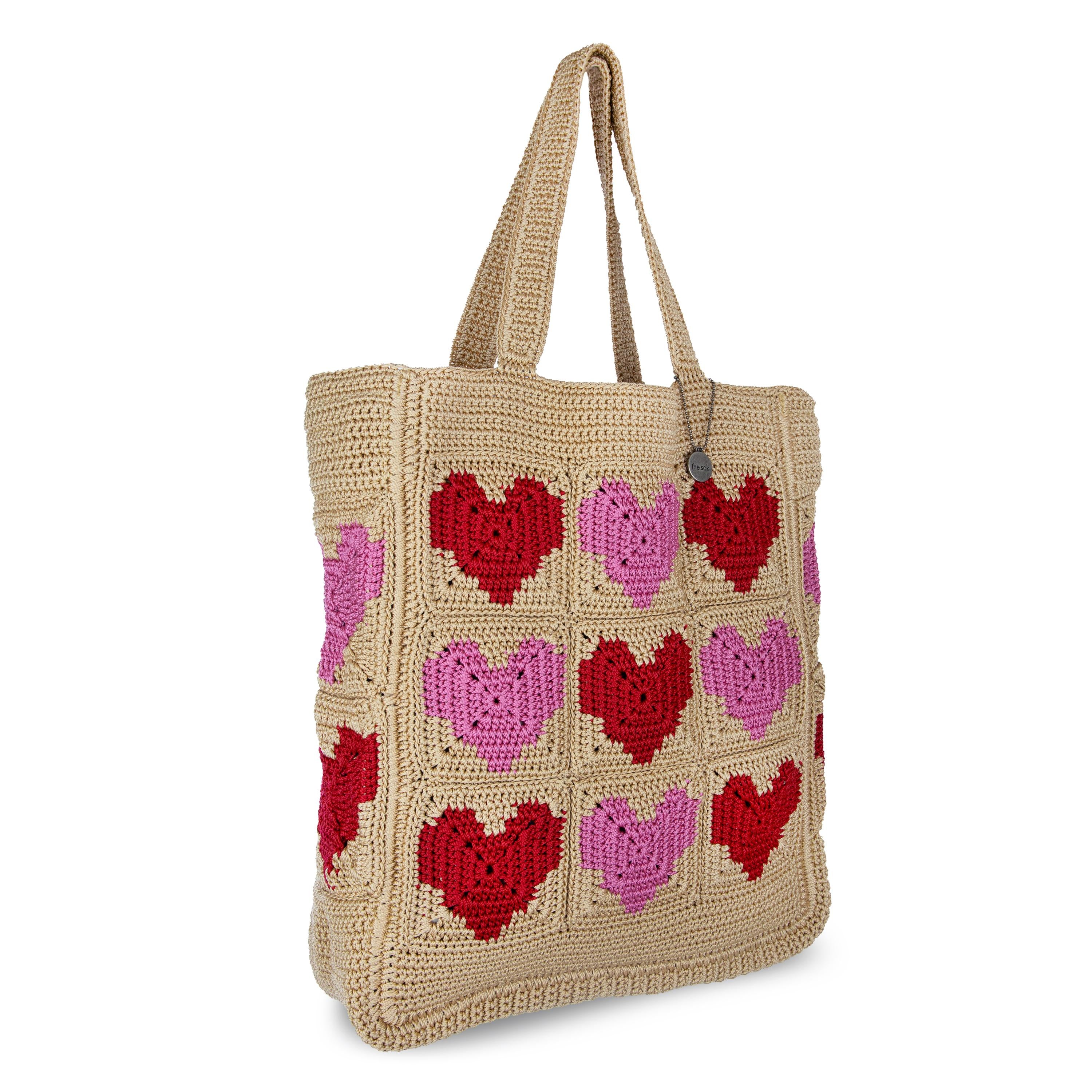 Lanie Market Tote Bag - Hand Crochet Cotton Tote with Bamboo Heart Design - Perfect for Grocery Shopping, Beach Trips & Farmers Market