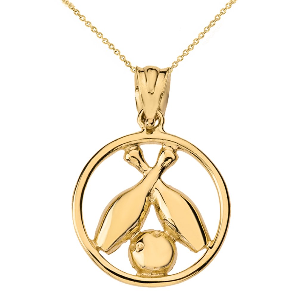 Polished Bowling Ball & Two Pins Crossed Round Pendant Necklace - Perfect Gift for Bowlers & Sports Fans