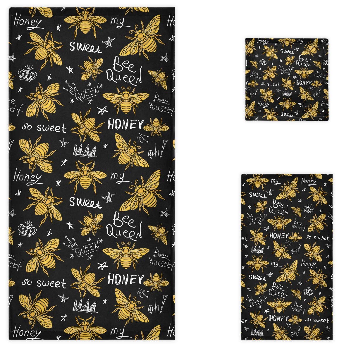 Stylish Golden Honey Bee Queen Crown Soft Luxury Bath Towel Set - 3-Piece Decorative Towels (Bath Towel, Hand Towel, Washcloth) for Bathroom, Hotel, Gym, Spa, Beach - Perfect for Home Decor, Wedding Gifts & Luxury Bath Experience