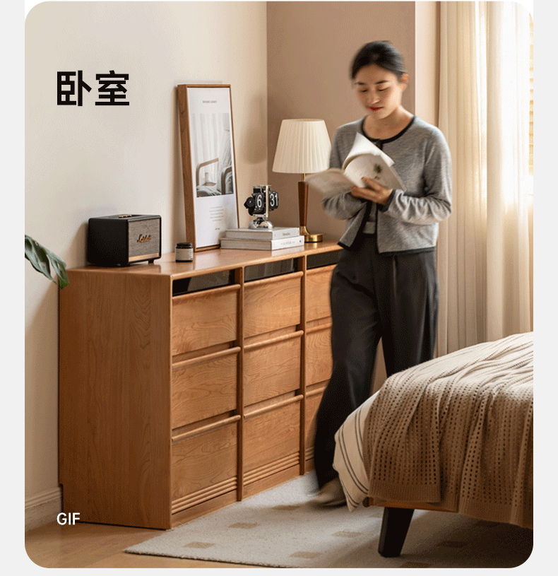 Solid Cherry Wood 9-Drawer Dresser - Stylish Storage for Bedroom, Living Room & Office Organization
