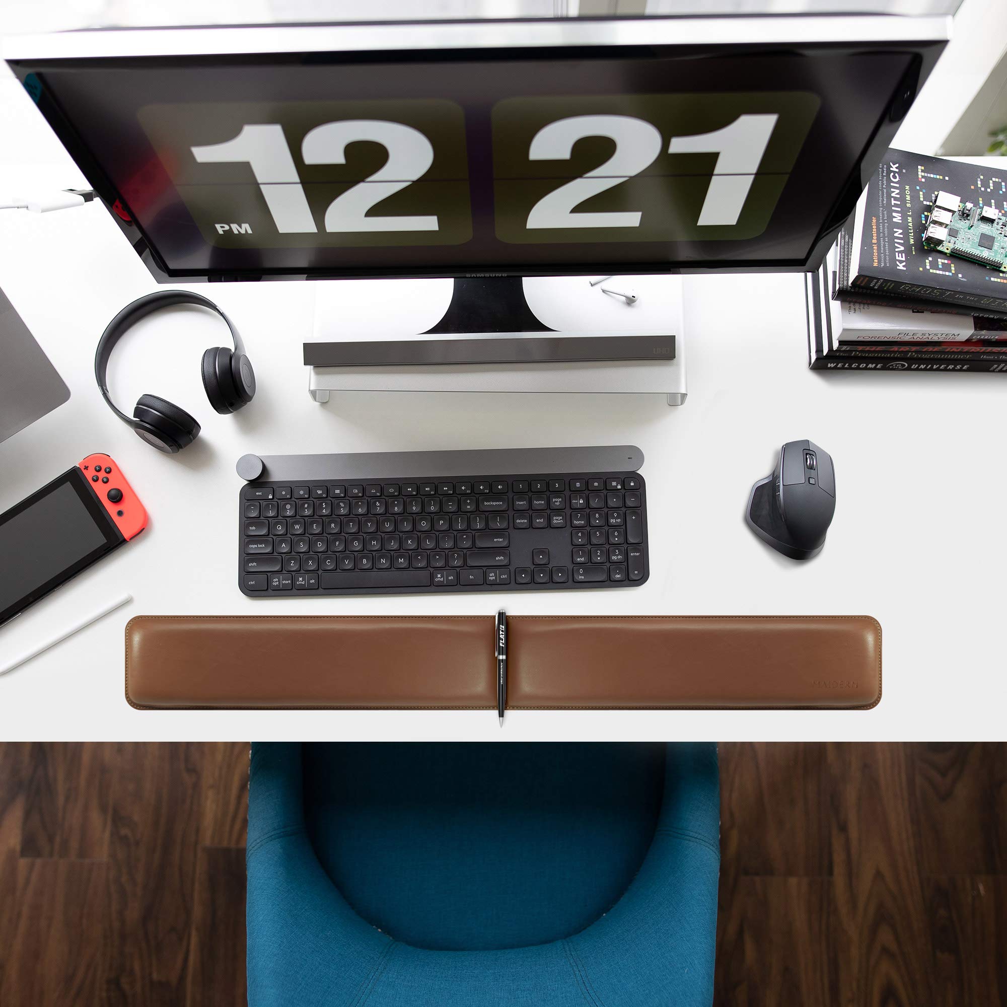 MAIDERN Ergonomic Wrist Rest Support - Double Length Memory Foam Keyboard & Mouse Pad for Office, Gaming, Computer, Laptop & Mac - Waterproof PU Leather (Brown) | Perfect for Long Typing Sessions & PC Gaming Comfort