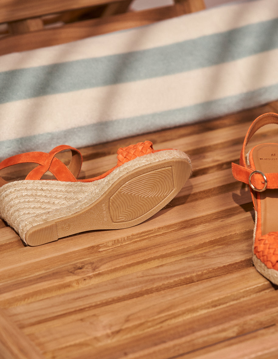 Amber Suede Orange Wedge Espadrilles - Comfortable Summer Sandals for Beach, Vacation & Casual Outings