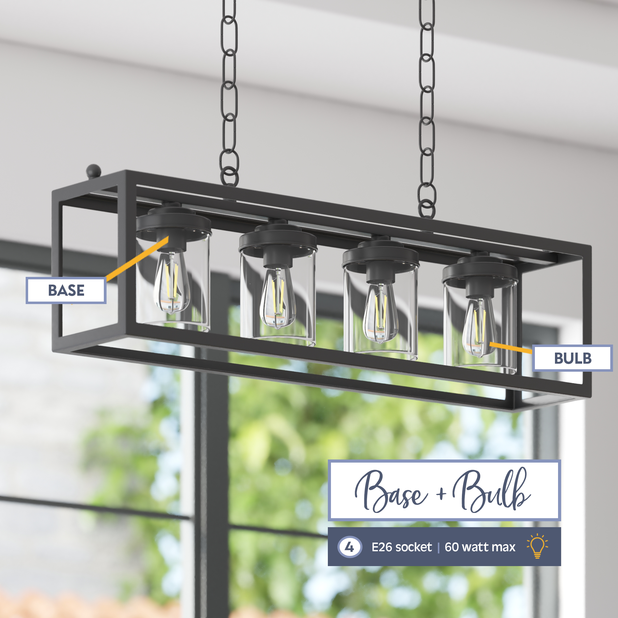 Sitka 4-Light Linear Chandelier in Matte Black - Modern Dining Room Pendant Light for Kitchen Island, Entryway, and Contemporary Home Decor