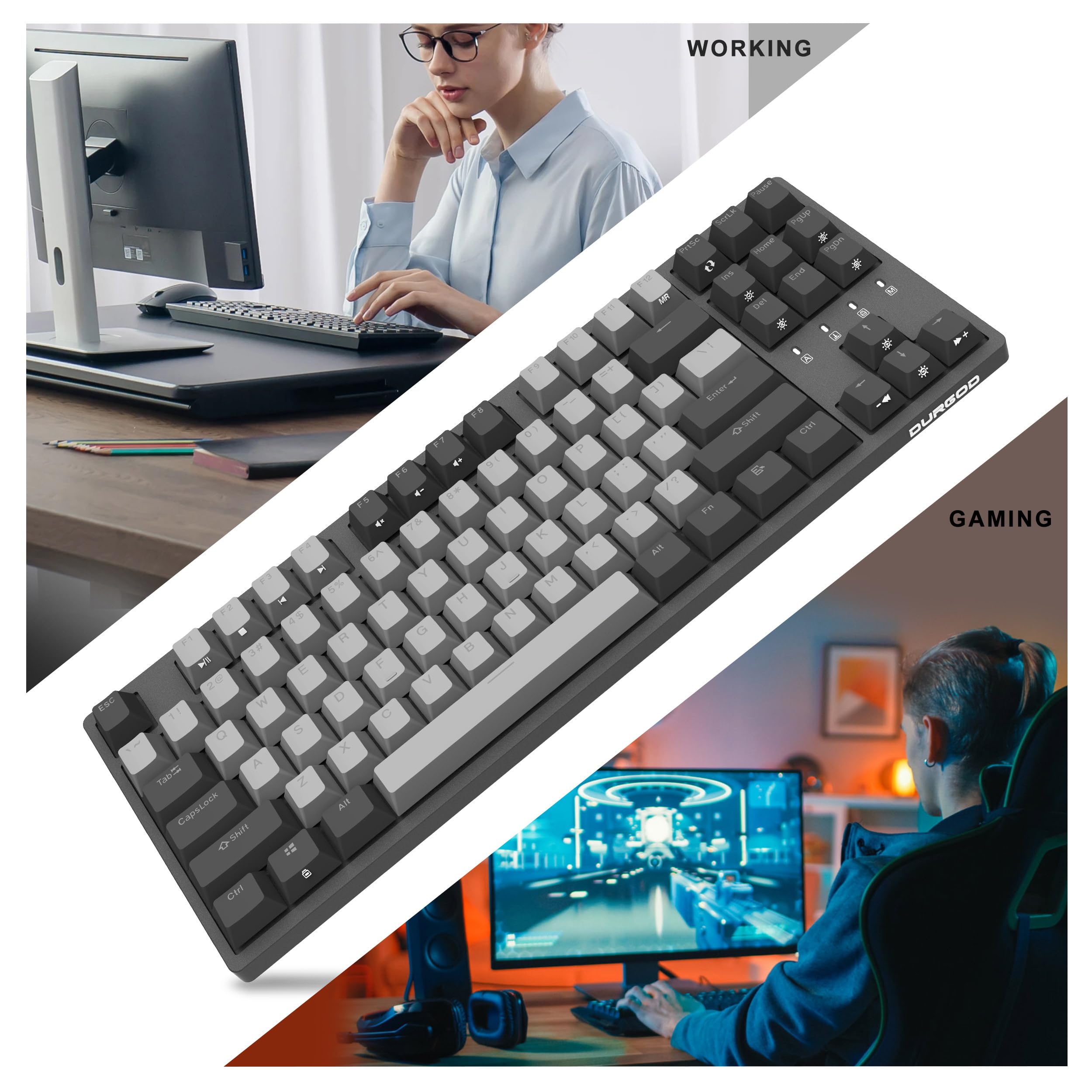 Durgod K320 Corona White Backlit TKL Mechanical Keyboard - 87 Key Tenkeyless USB C Wired Gaming Keyboard with Doubleshot PBT Keycaps, Programmable Keys, NKRO Rollover for Windows & Mac (Cherry MX Blue Switches) - Perfect for Office Work, Gaming & Typing