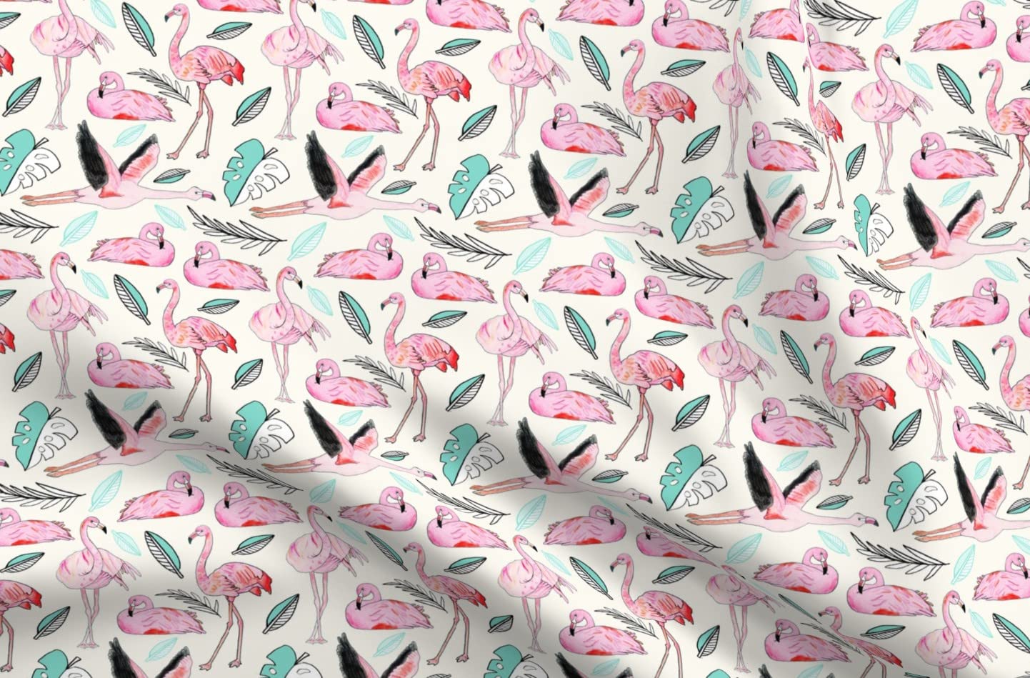 Flamingos Forever Printed Minky Fabric - Pink Tropical Jungle Leaves Design for Baby Blankets, Quilt Backing & Sewing Projects | Soft Plush Fat Quarter Fabric for Nursery Decor, DIY Crafts & Home Textiles