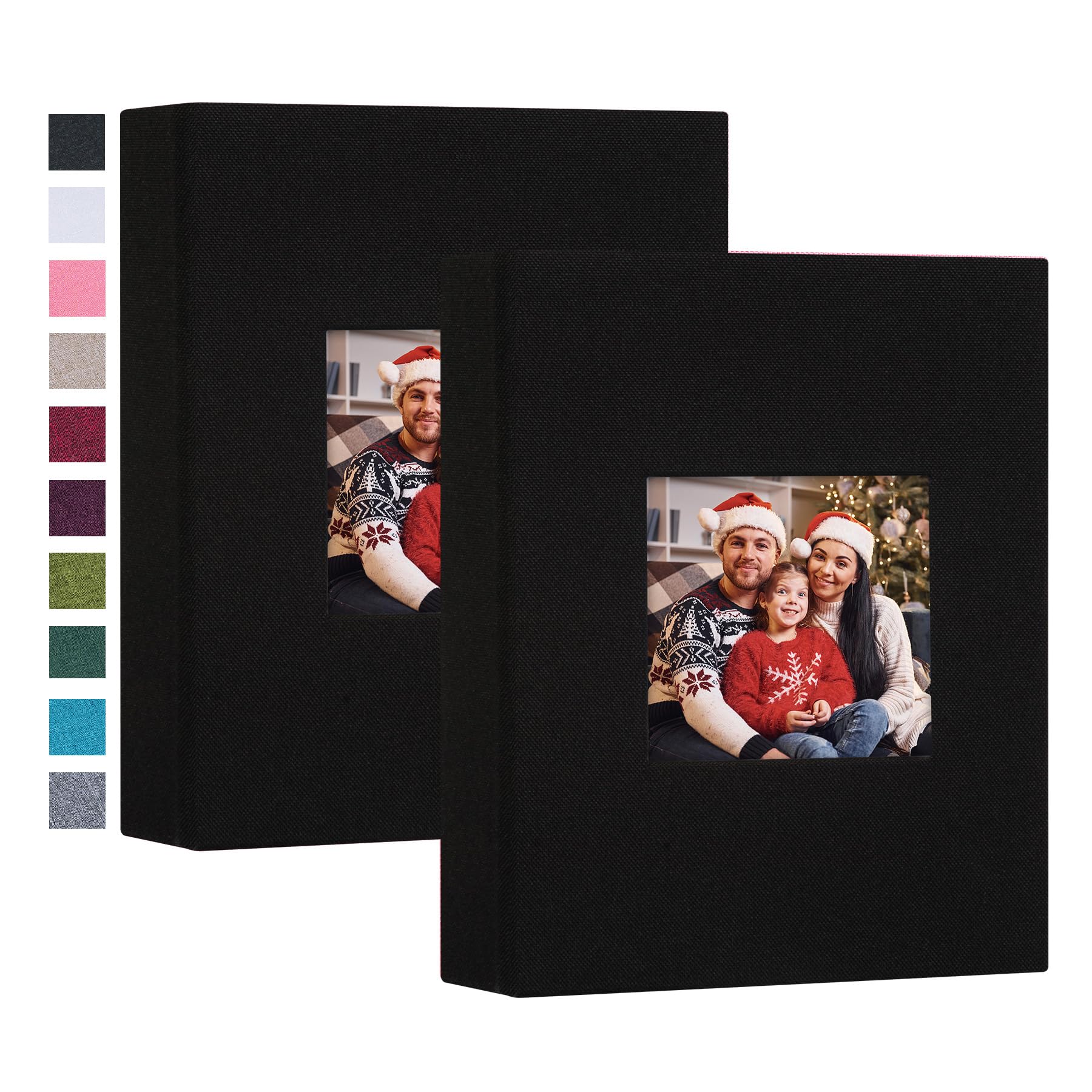 2 Pack Small 4x6 Photo Album with Linen Cover & Display Window - Holds 52 Vertical Pockets for Artwork, Postcards, Pictures Storage - Perfect for Wedding, Baby Photos & Travel Memories (Black)